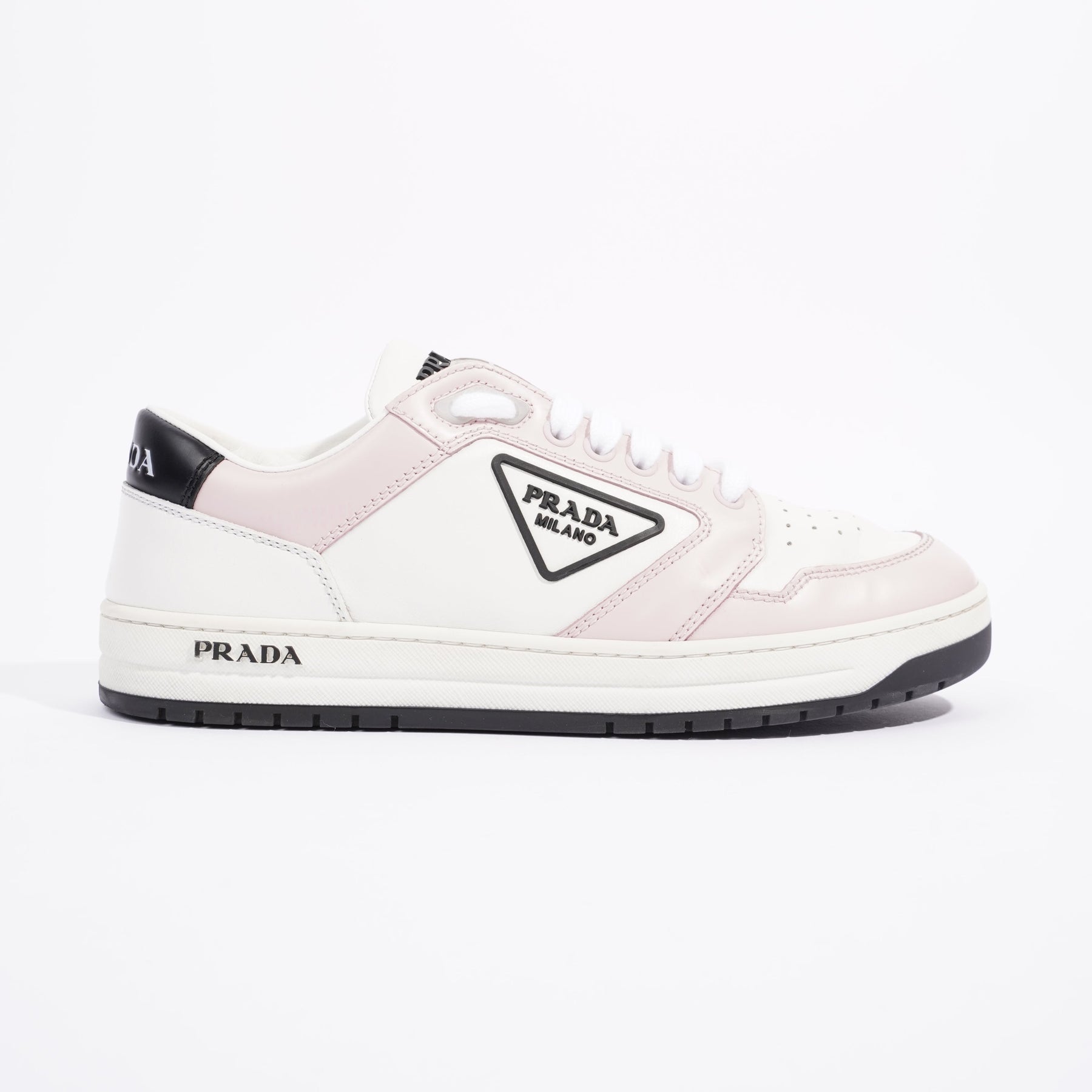 Prada Womens District Perforated Leather Sneaker White / Pink