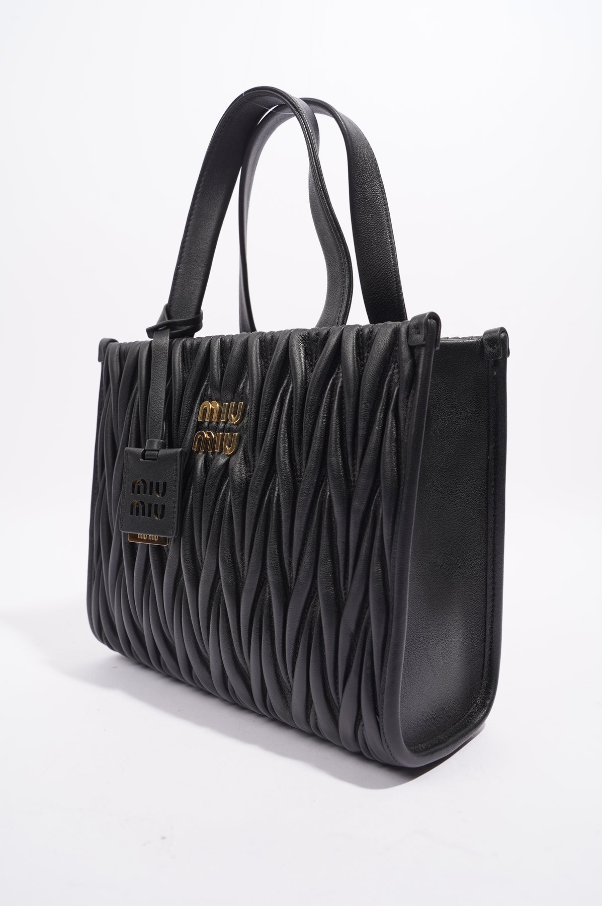 Miu Miu Black Nappa Leather Shoulder Bag framed top huge clutch