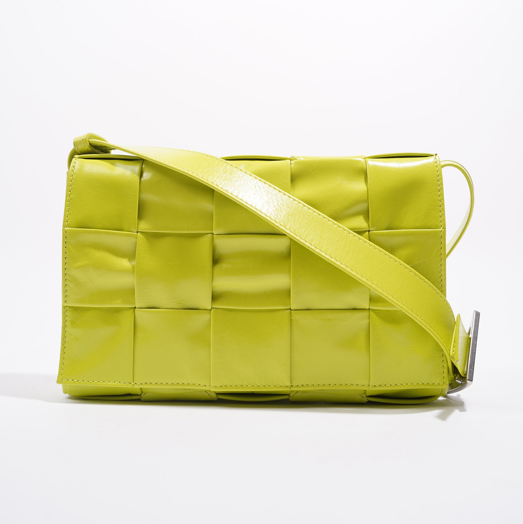 Bottega Veneta Cassette Neon Green Leather Shoulder Bag