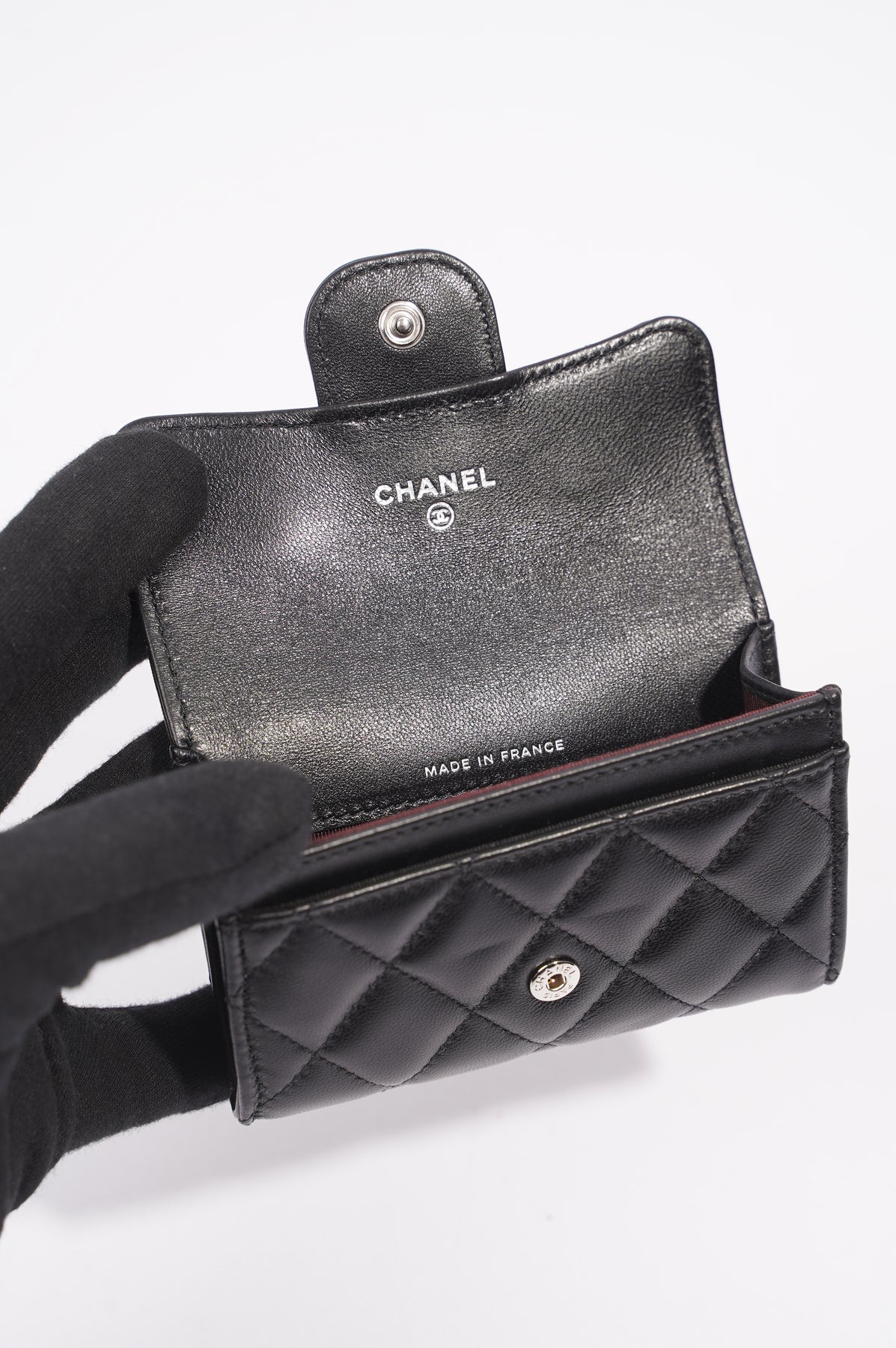 CHANEL Lambskin Quilted Flap Card Holder Black 573977