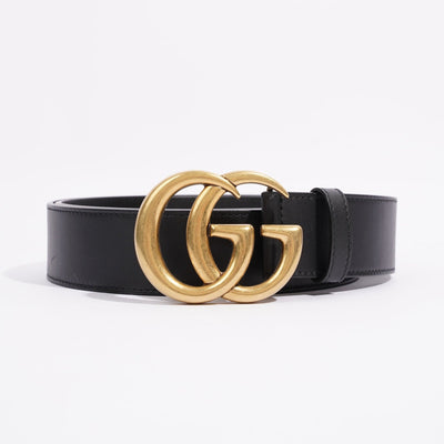 Gucci, ladies belt, black leather, large gold-tone GG lo…