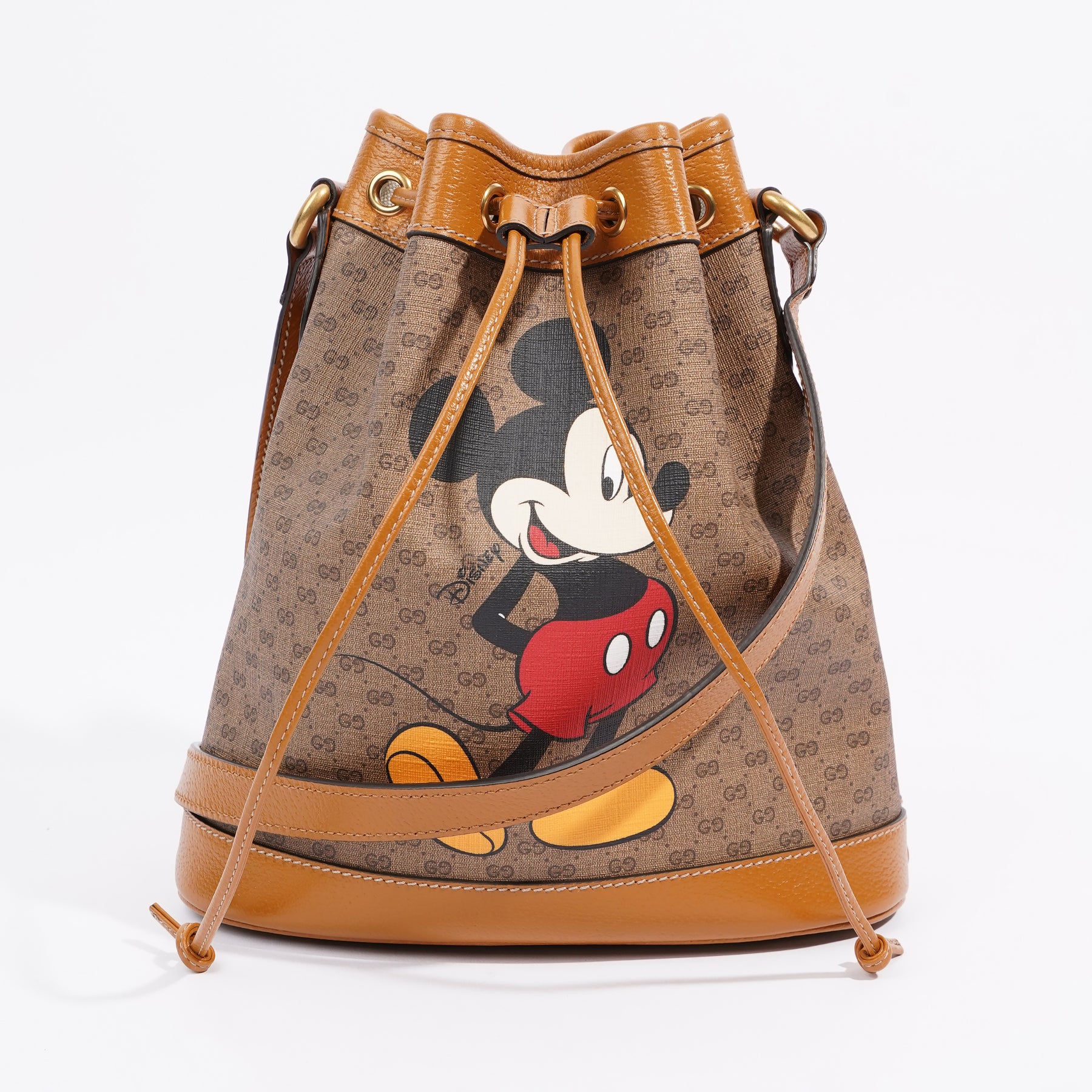 Gucci x Disney Beige/Brown Micro GG Canvas and Leather Small Mickey Mouse  Print Bucket Bag Gucci