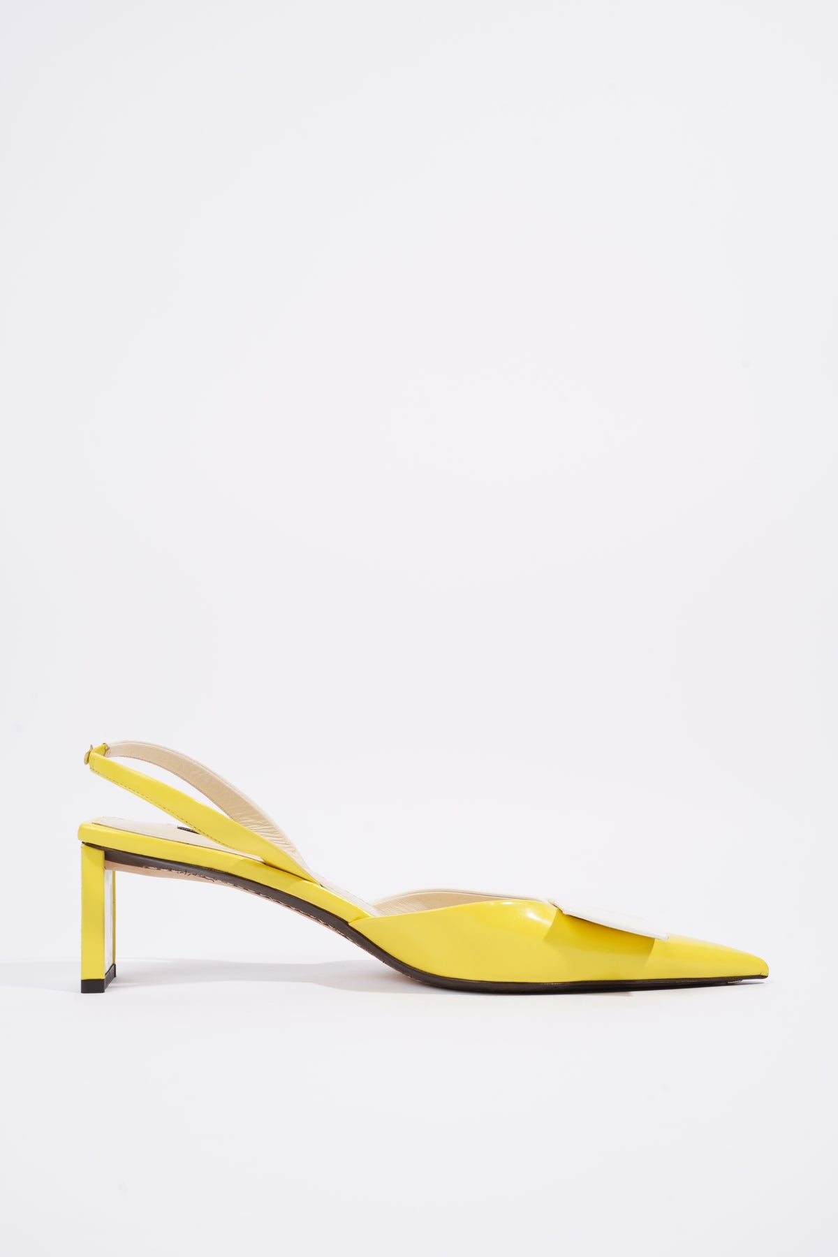 Louis Vuitton Yellow/White Leather Bow Slingback Pumps Size 37