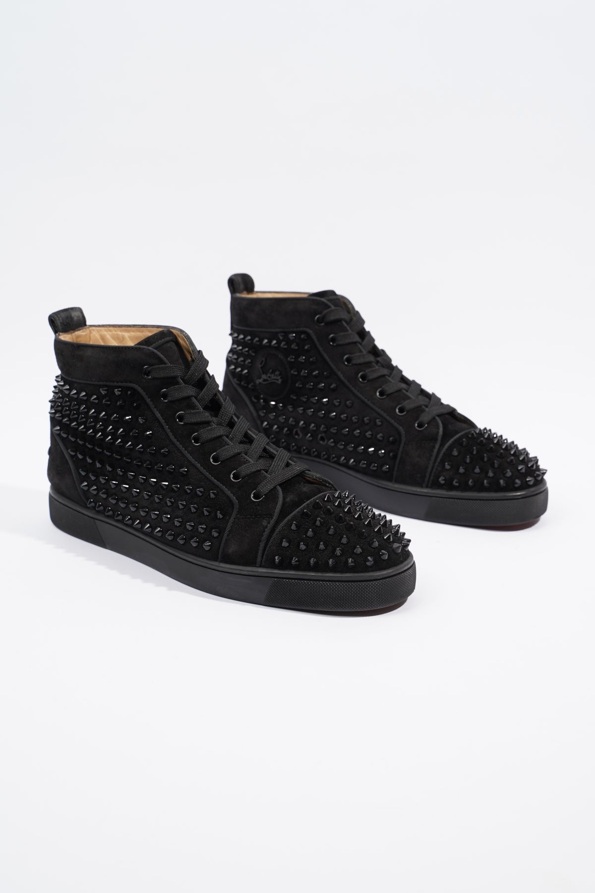 Christian Louboutin Black Leather Louis Spikes High-Top Sneakers Size 39.5  Christian Louboutin