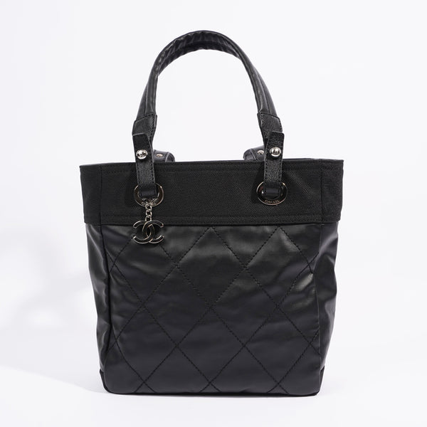 Chanel Coated Canvas Large Paris Biarritz Tote Black (Patent Leather)