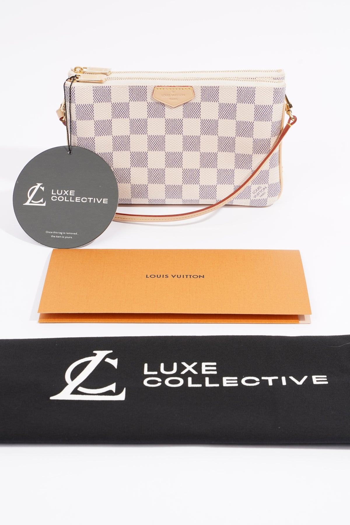 Louis Vuitton Womens Double Zip Pochette Damier Azur Canvas – Luxe