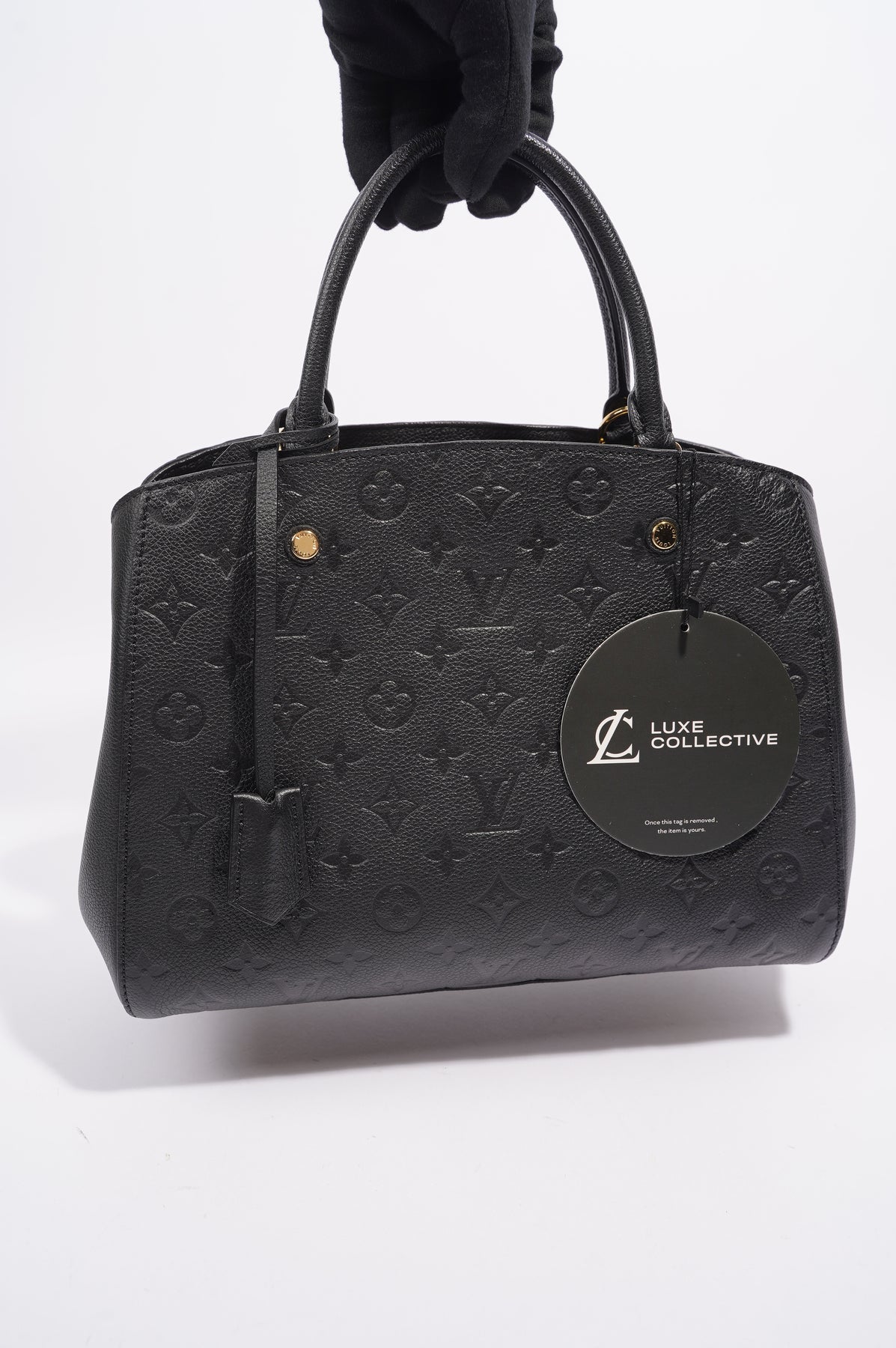 Louis Vuitton Womens Montaigne Bag Black Leather MM Luxe Collective