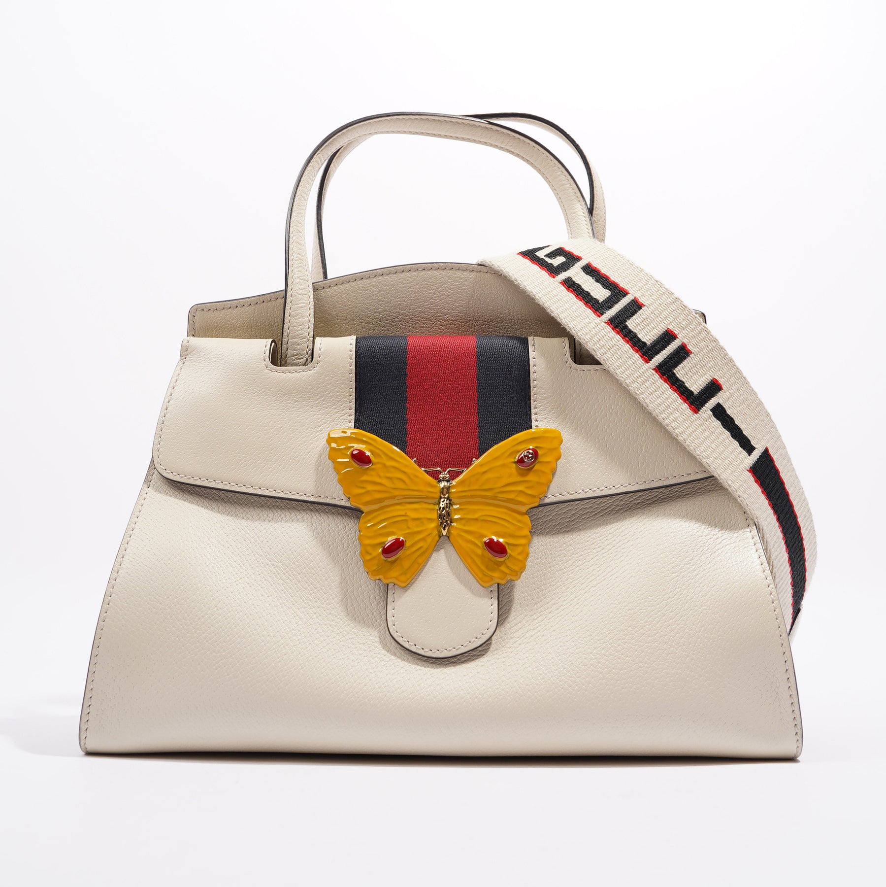 Gucci Totem Web Stripped Butterfly Bag White Leather Medium – Luxe  Collective
