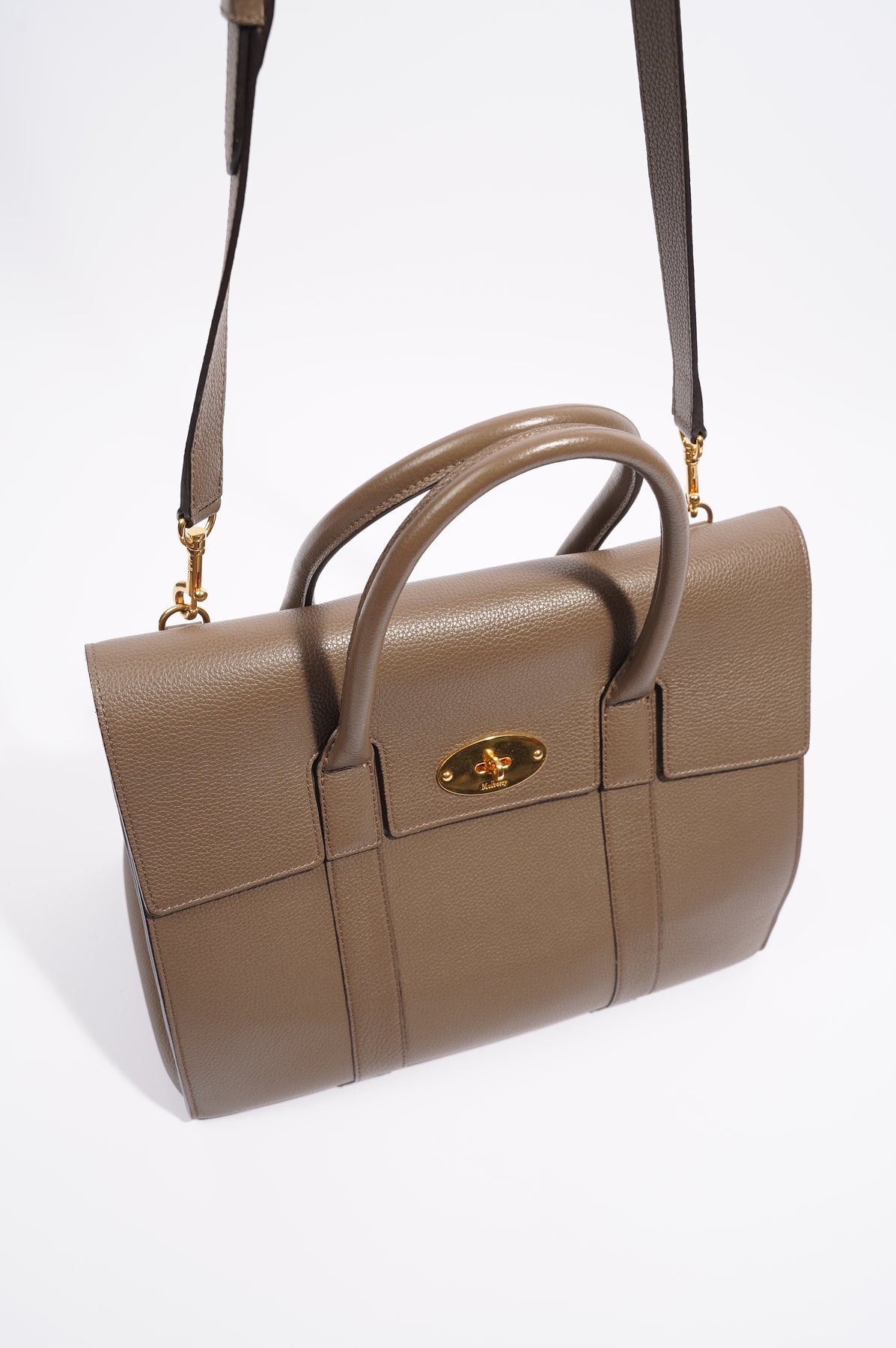 MULBERRY BAYSWATER, Clay Small Grain, Burgundy Suede Lining,  Gray/Taupe/Grey Bag
