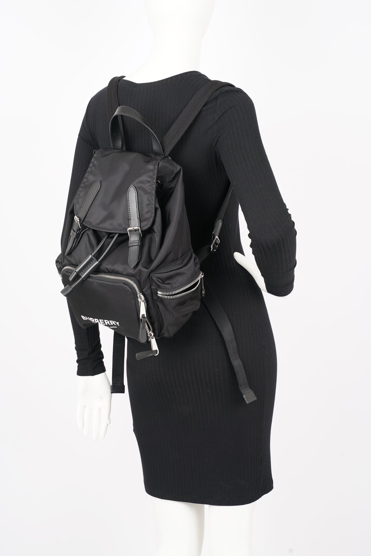 The medium rucksack in technical nylon and on sale leather