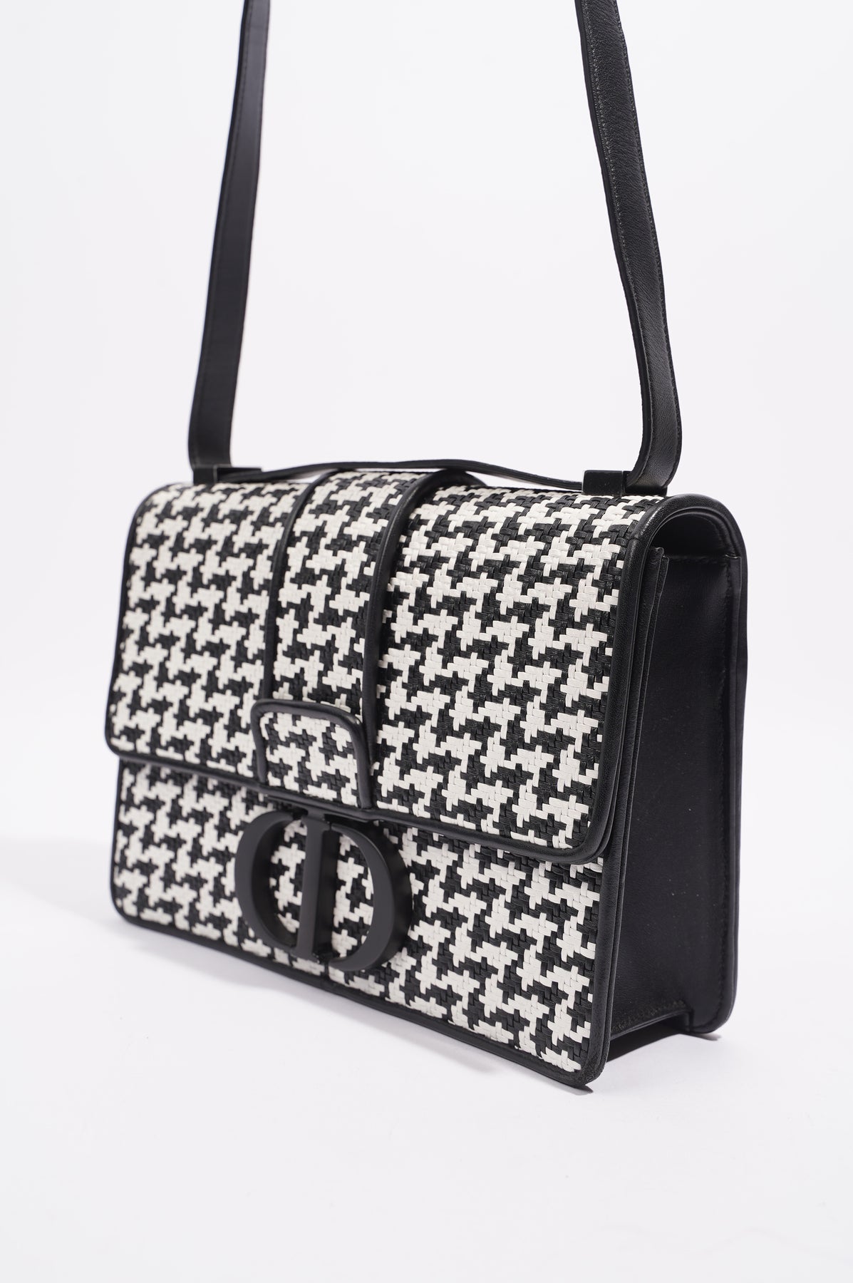 Dior - Authenticated 30 Montaigne Handbag - Leather Black Houndstooth for Women, Very Good Condition