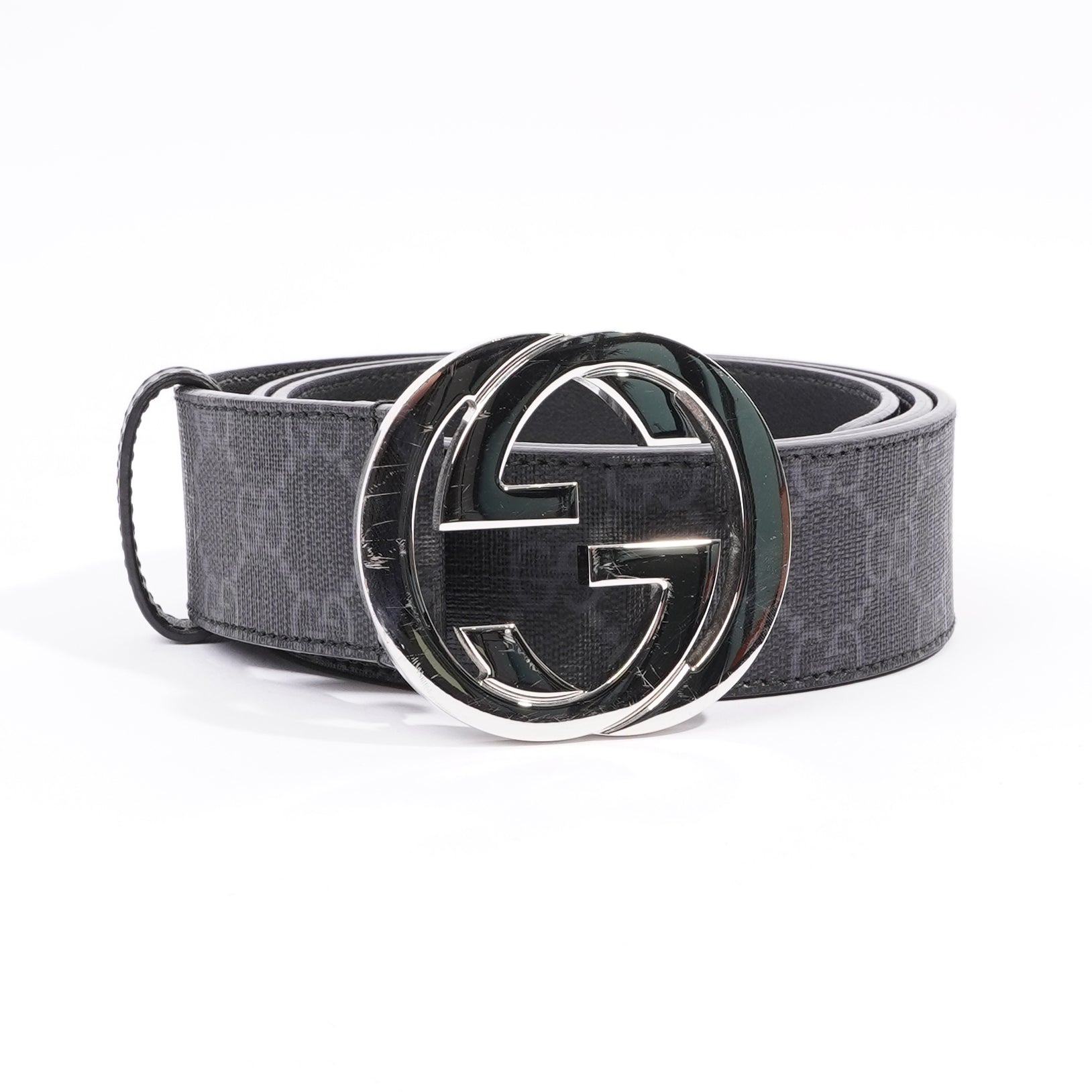 Gucci Mens Interlocking Belt Black Guccissima 95cm - 38