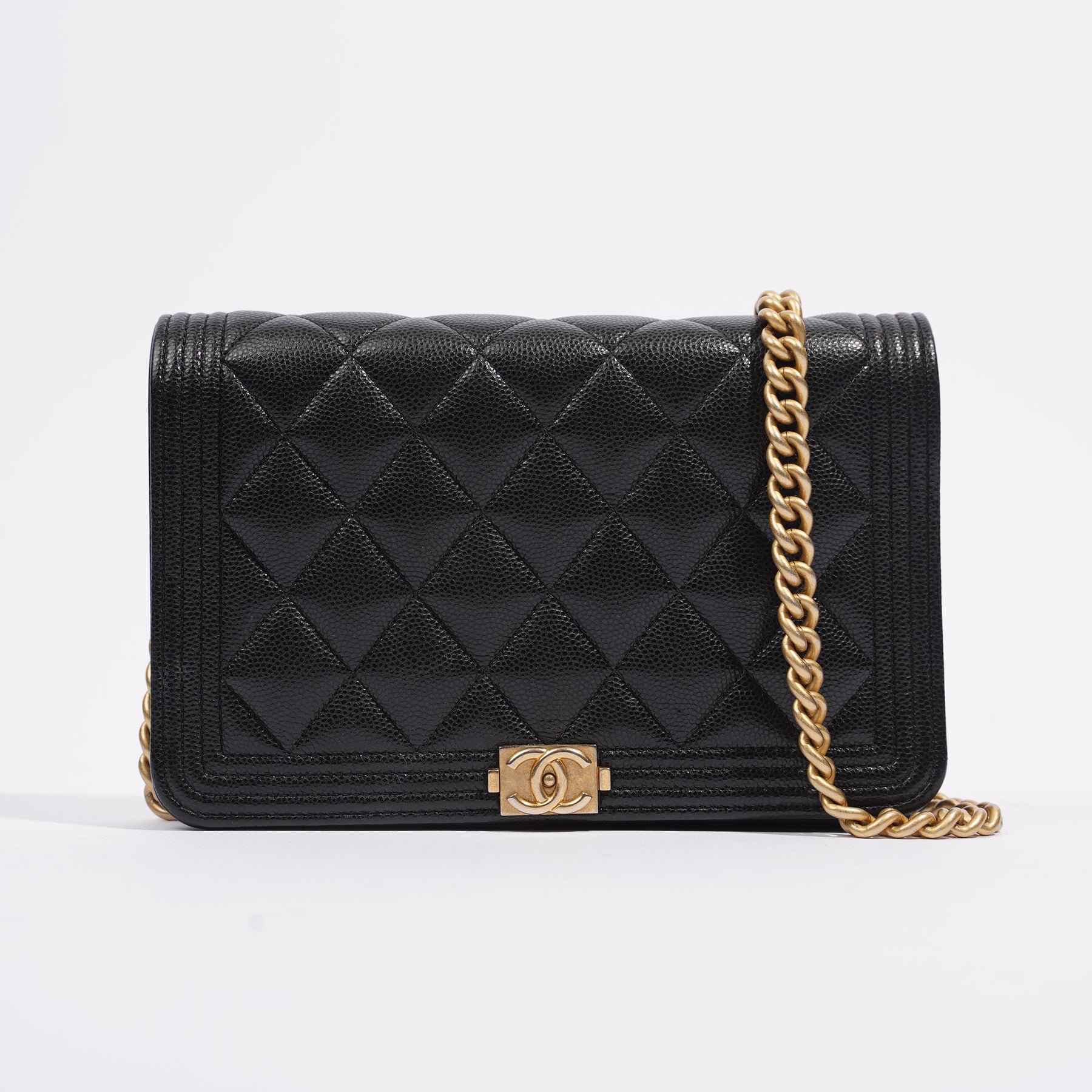 CHANEL Caviar Quilted Boy Wallet On Chain WOC Black 230591  FASHIONPHILE