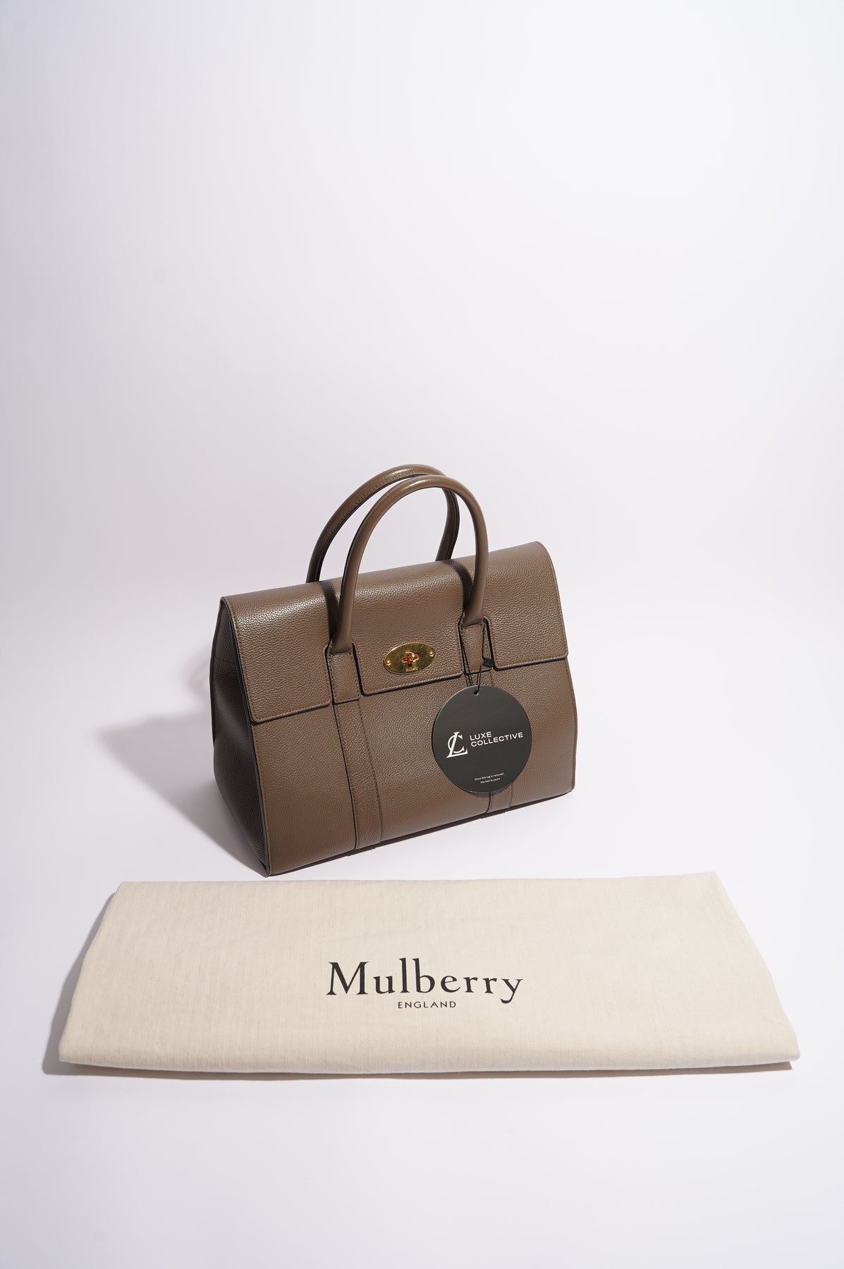 MULBERRY BAYSWATER, Clay Small Grain, Burgundy Suede Lining,  Gray/Taupe/Grey Bag