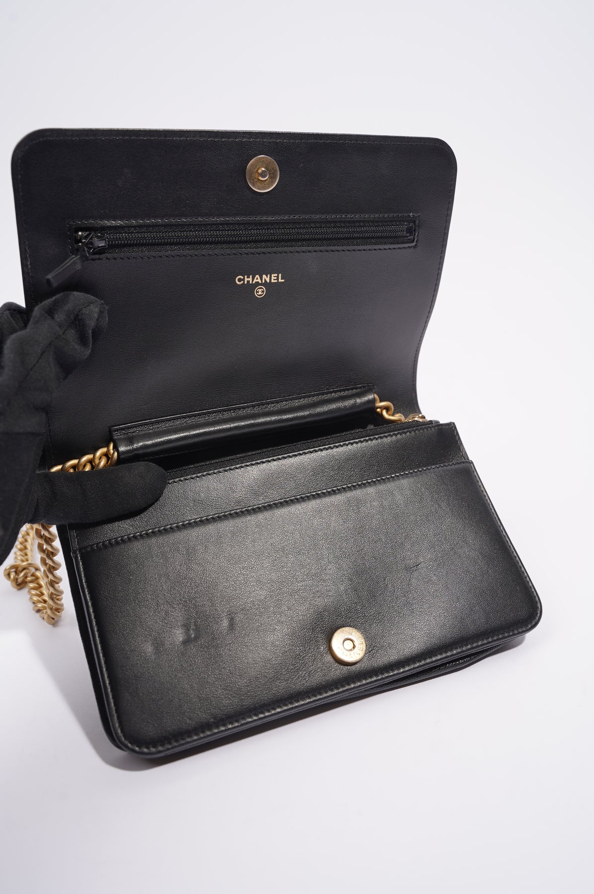 CHANEL Caviar Wallet on Chain Bag - Black/Gold
