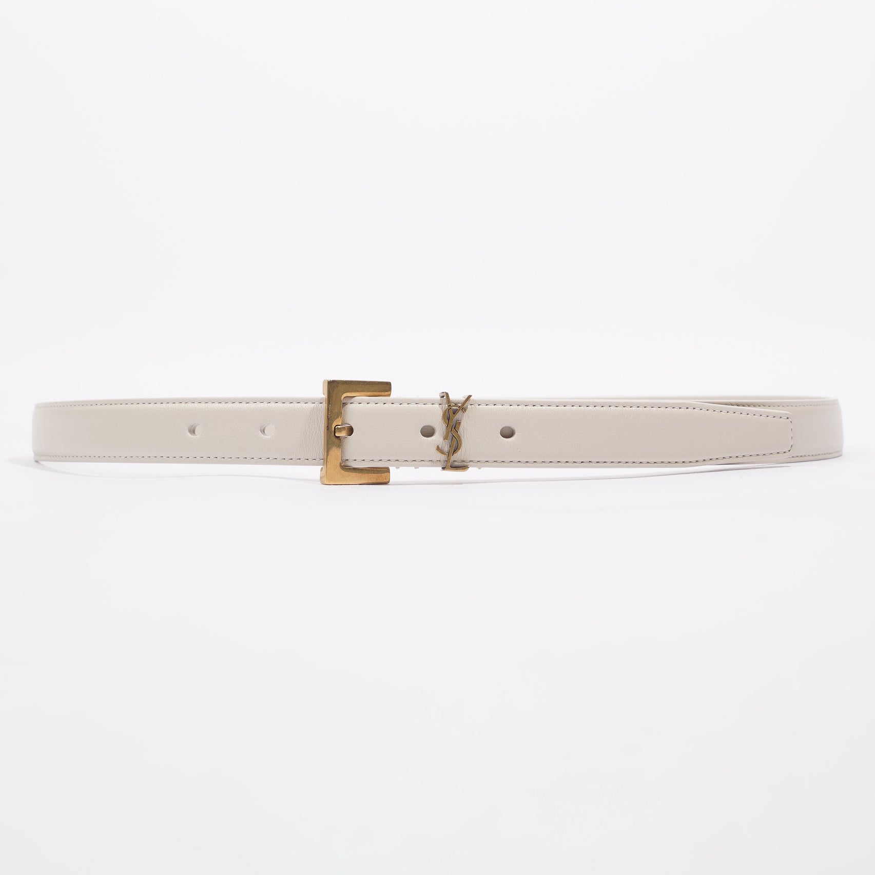 Saint Laurent Womens Logo Slim Belt White Leather 85cm – Luxe Collective