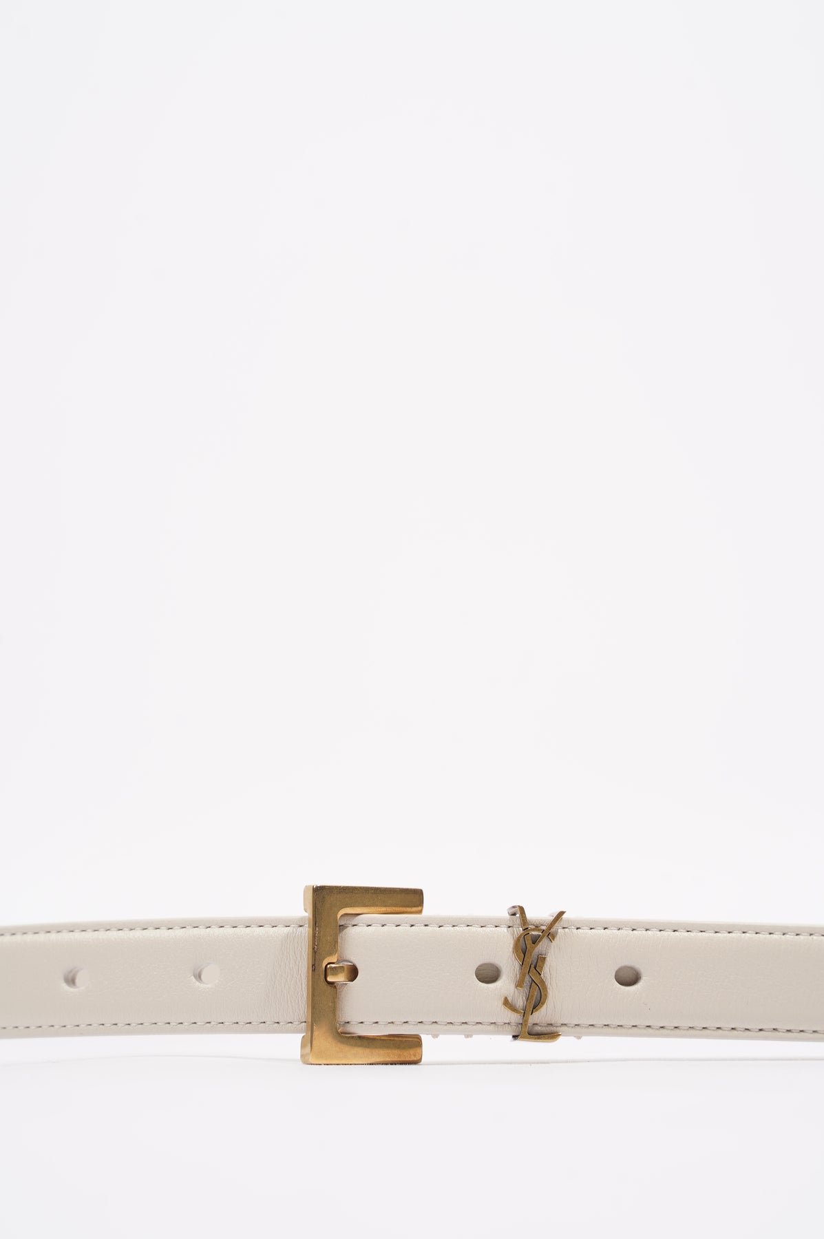 Saint Laurent Womens Logo Slim Belt White Leather 85cm – Luxe Collective