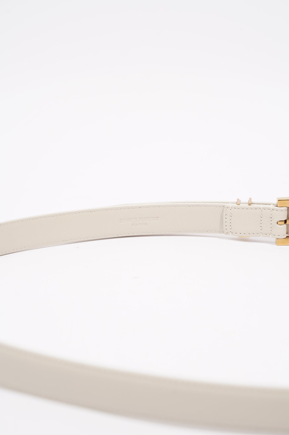 Saint Laurent Womens Logo Slim Belt White Leather 85cm – Luxe Collective