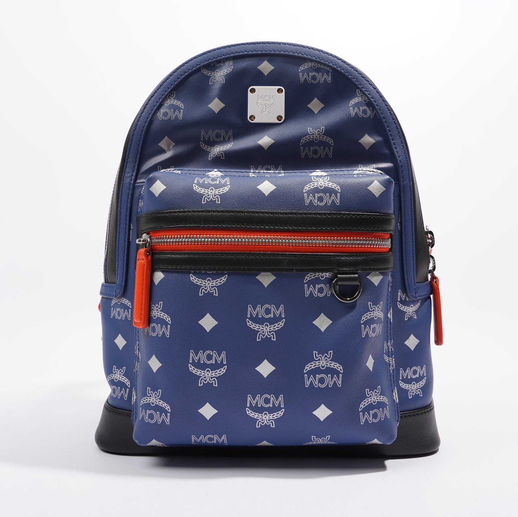 MCM Stark Monogram Leather Backpack in Blue for Men