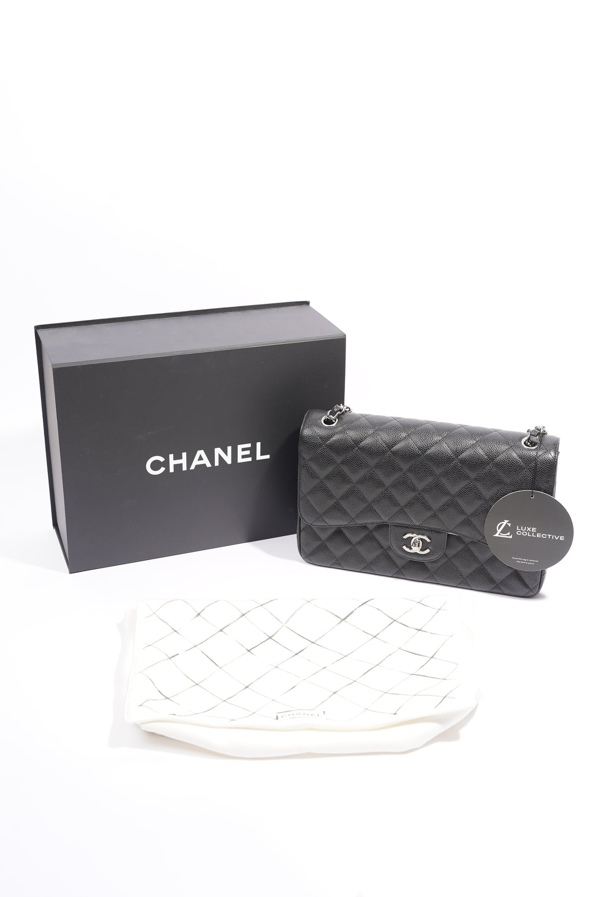 Chanel Classic Jumbo Double Flap, Black Caviar Leather, Silver Hardware, As  New in Box