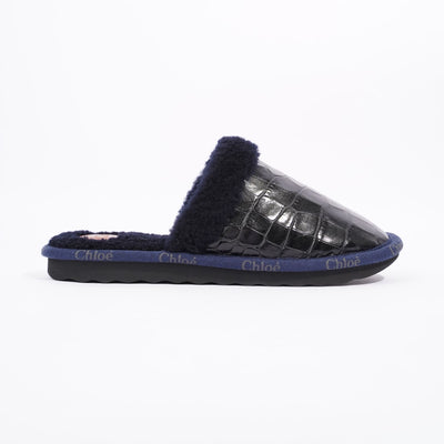 Chloe Shearling Slide Black Navy EU 38 UK 5 Luxe Collective