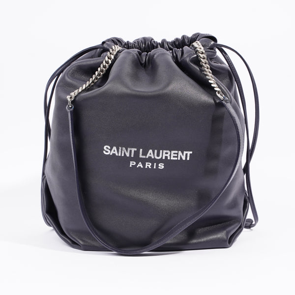 Saint Laurent Womens Teddy Bucket Bag Navy Leather Luxe