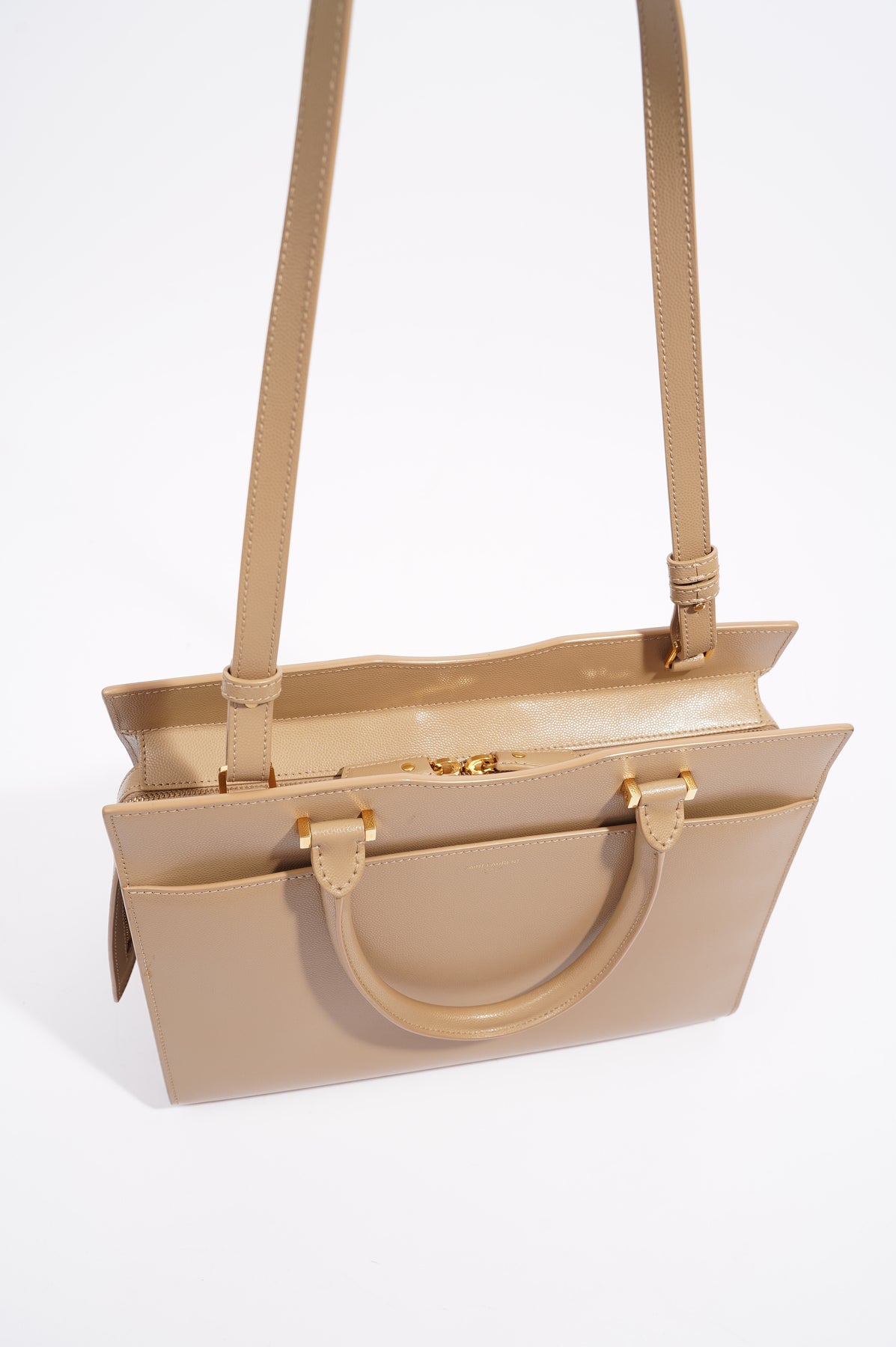 Saint Laurent Small Monogram Uptown tote Tan — Luxurysnob