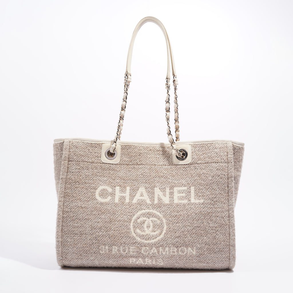 Chanel Womens Deauville Bag Wool / Cream / Beige Small – Luxe
