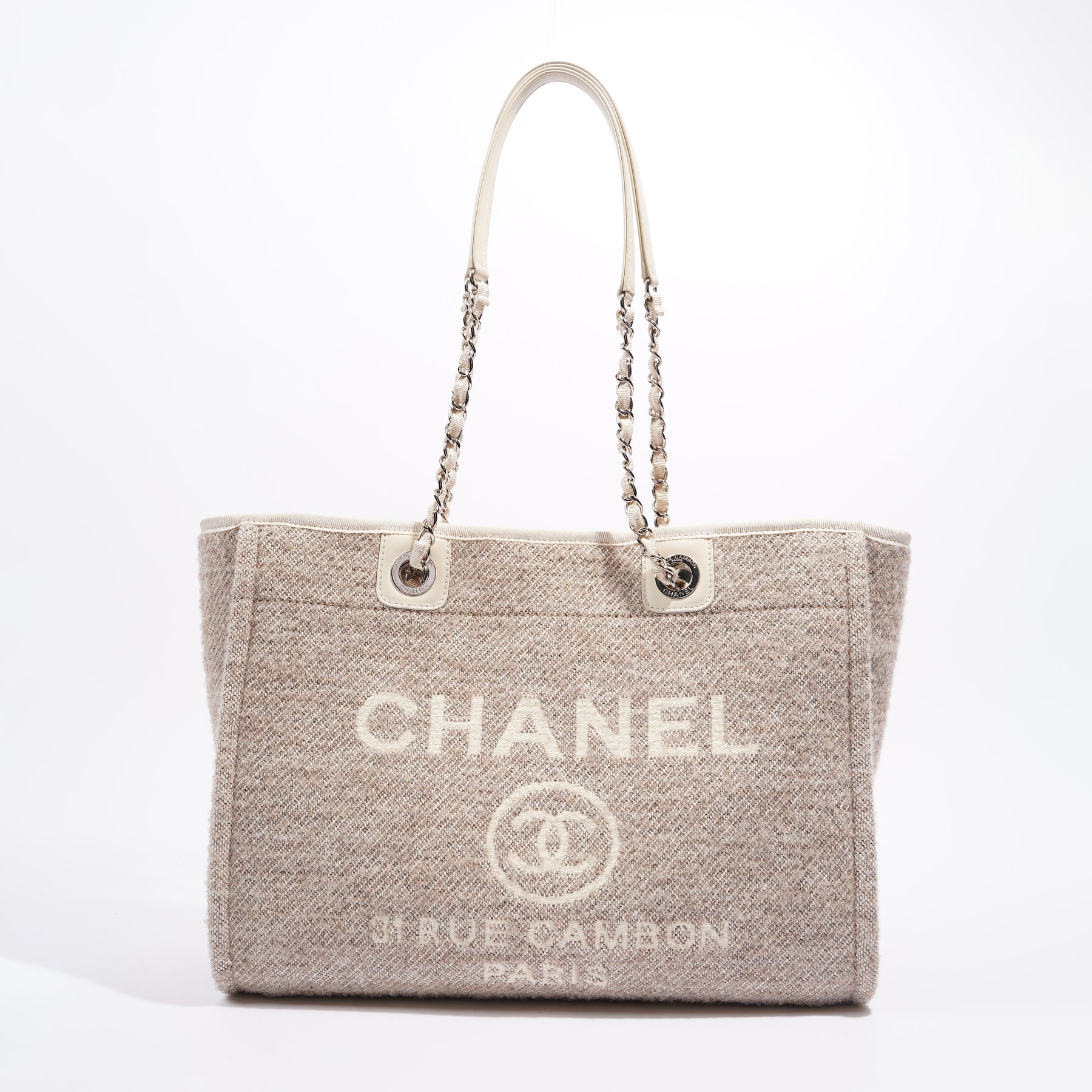 Chanel Womens Deauville Bag Wool / Cream / Beige Small – Luxe Collective