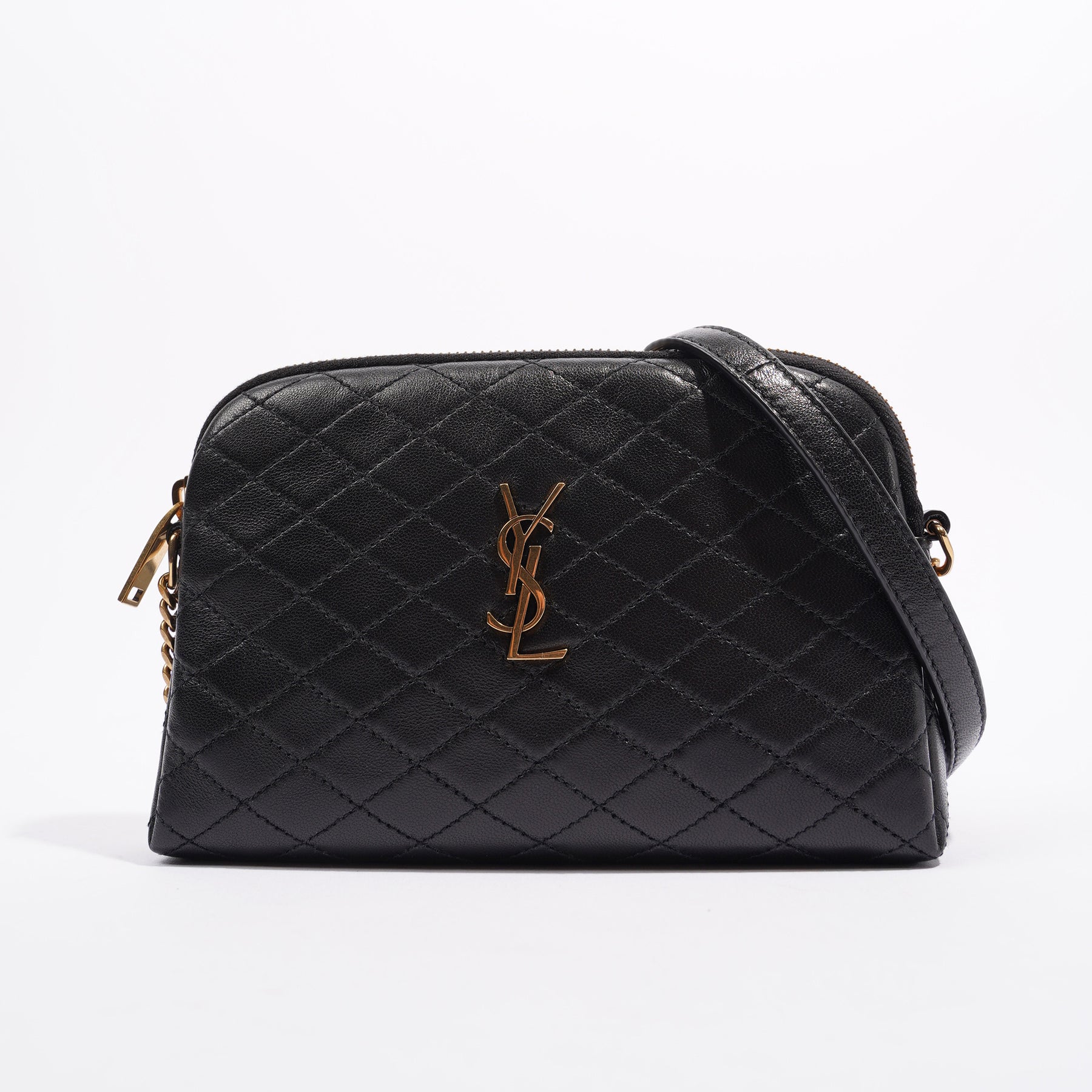 SAINT LAURENT 1290$ Gaby YSL Zipped Pouch Bag - Black Quilted Lambskin