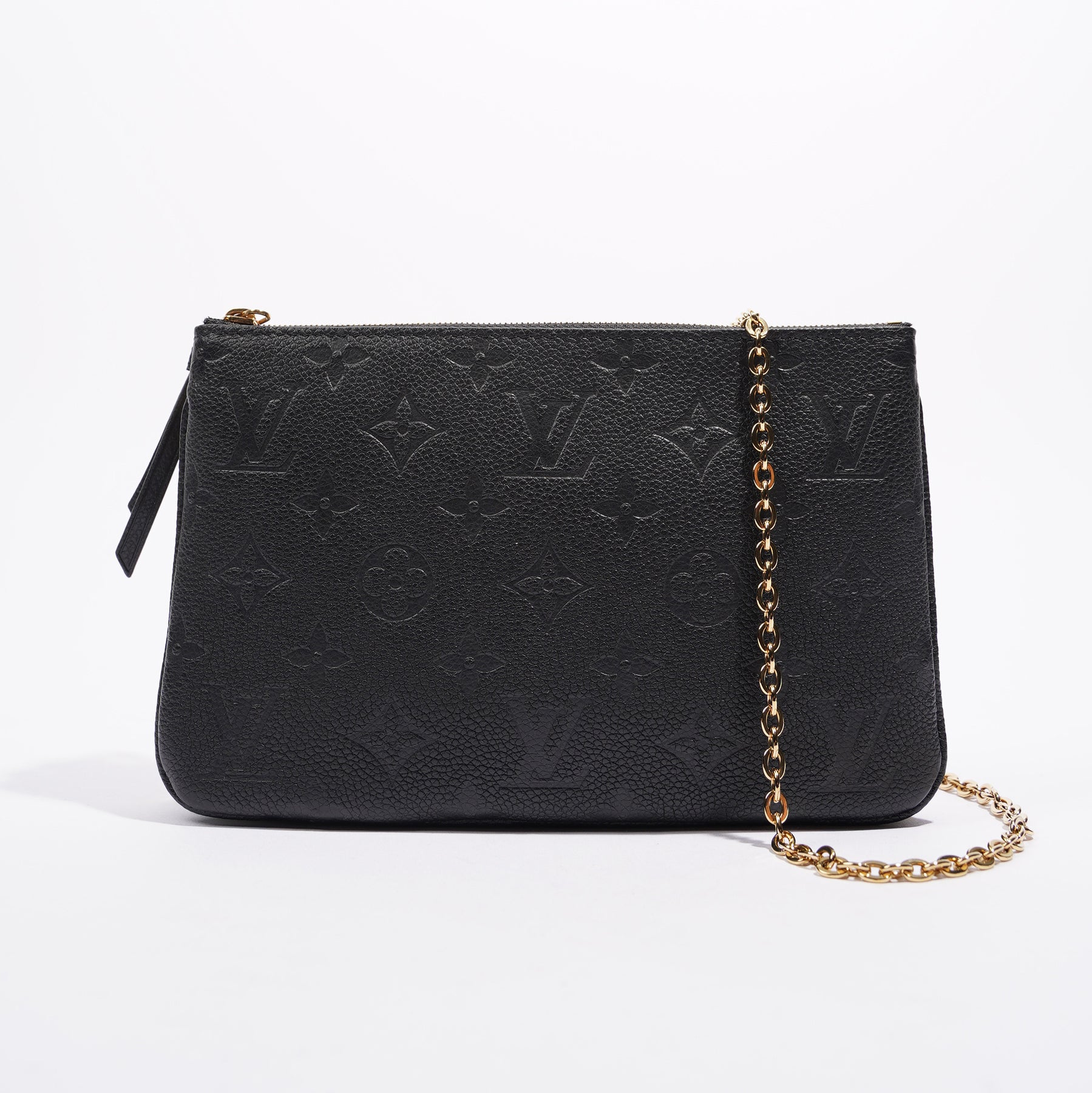 Louis Vuitton Womens Pochette Double Zip Black Empreinte Leather