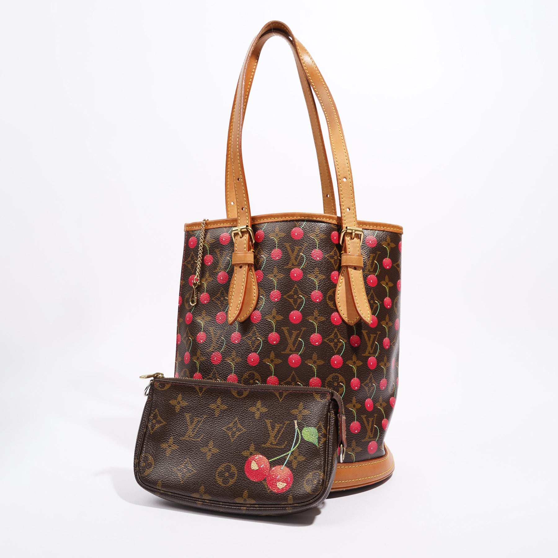 WGACA Louis Vuitton x Takashi Murakami Cherry AB Bucket Petite Bag - Brown