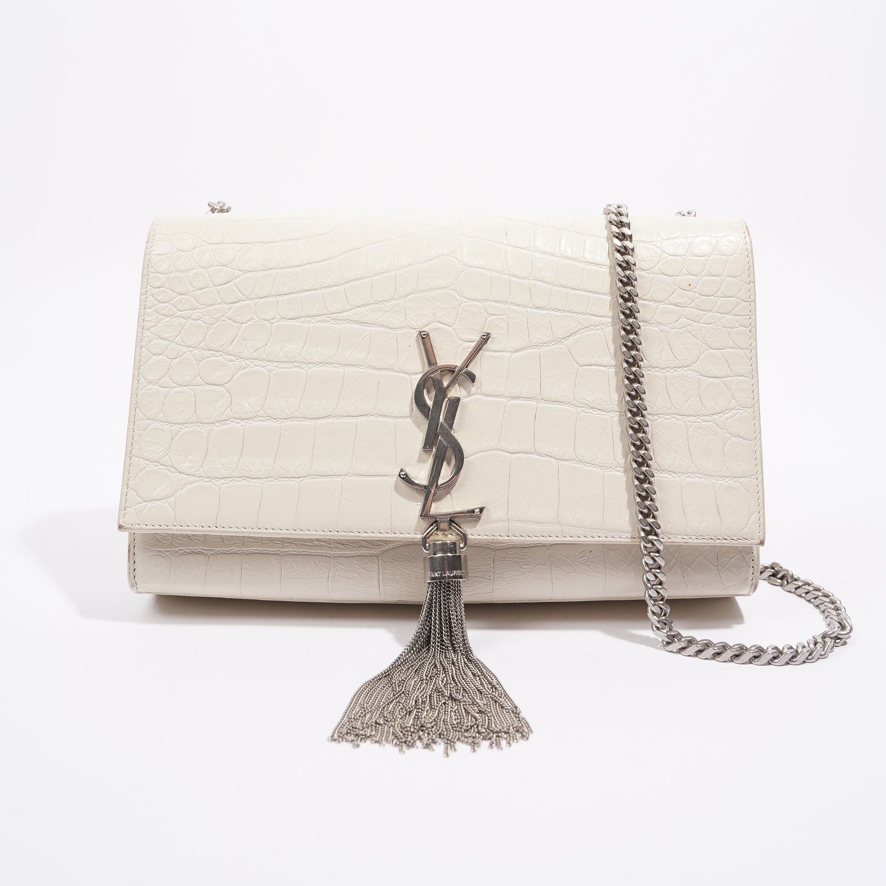 Saint Laurent Ysl New Small Kate Mirror Bag In Silver