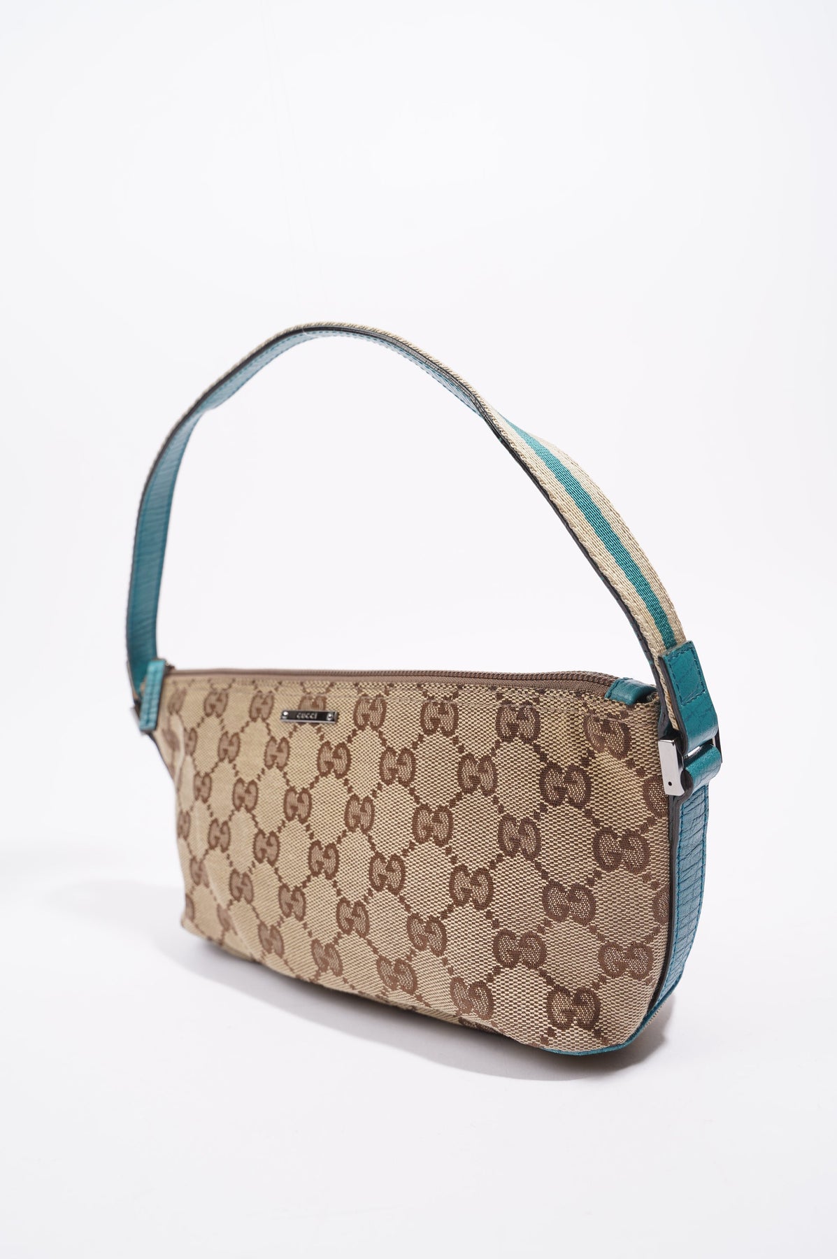 Gucci Monogram Canvas Turquoise Small Boat Pochette Bag