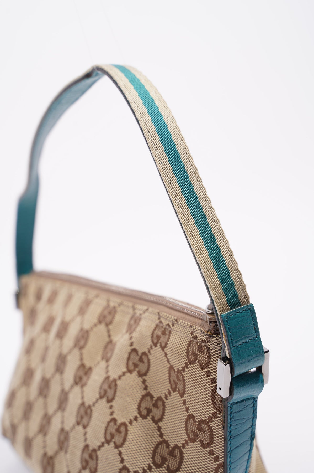 Gucci Monogram Canvas Turquoise Small Boat Pochette Bag