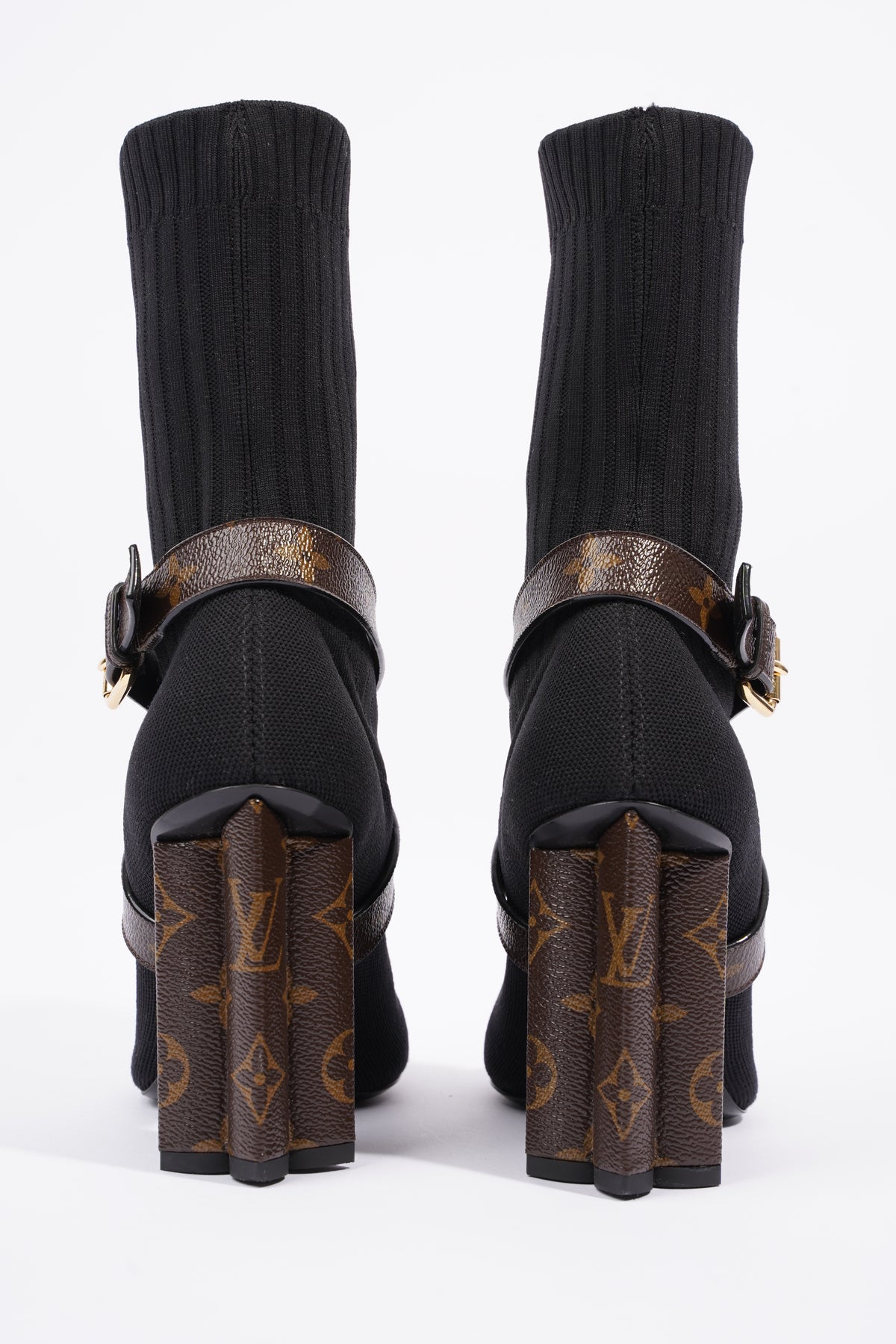 Louis Vuitton Black/Brown Knit Fabric And Monogram Canvas Ankle Boots Size  39 Louis Vuitton
