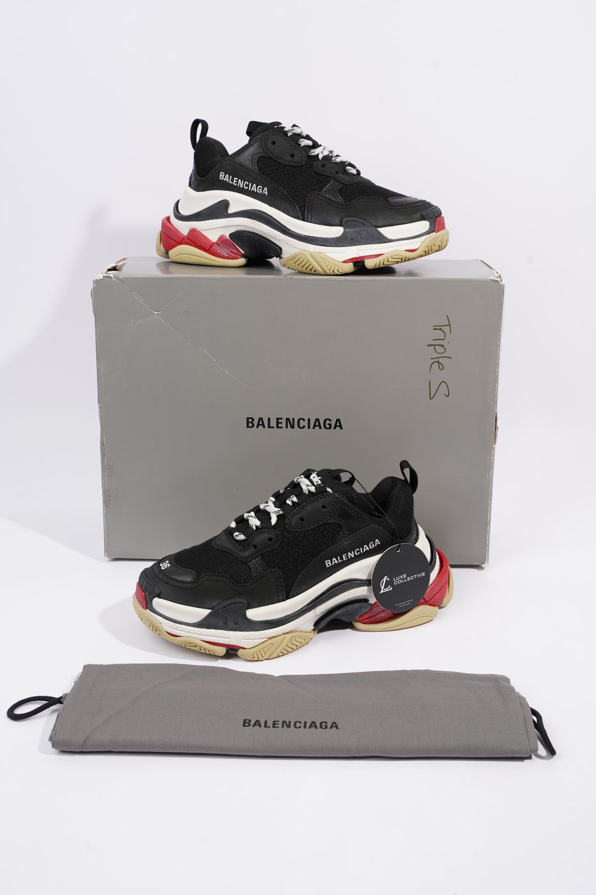 Balenciaga Triple S Women's Black And Red Sneakers New