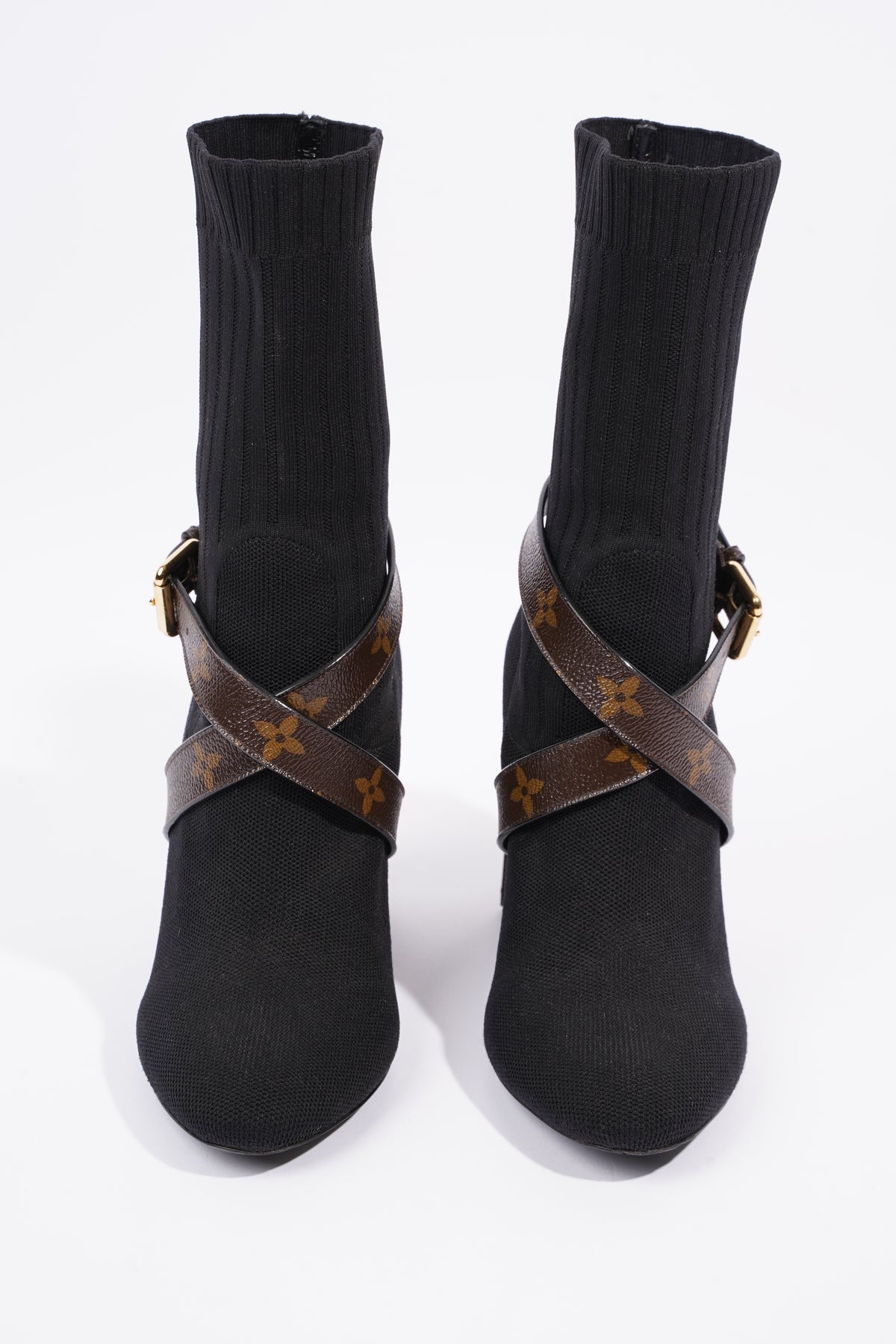 Louis Vuitton Calfskin Monogram Flat Boots 37.5 Black 592419