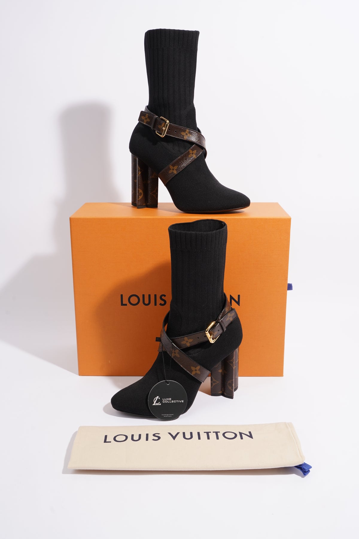 Louis Vuitton Black/Brown Knit Fabric And Monogram Canvas Ankle