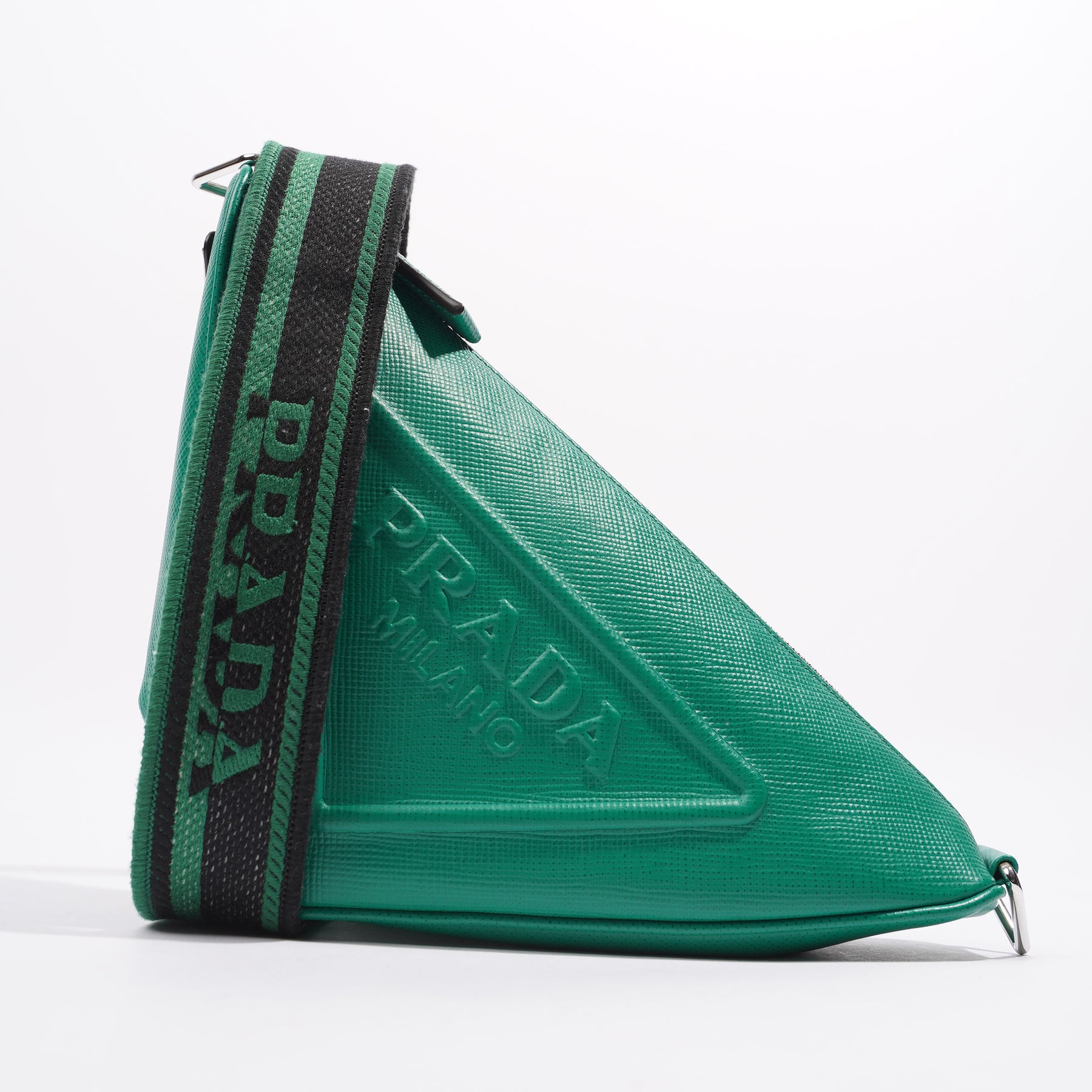 Prada Triangle Mini Leather Pouch Bag in Green