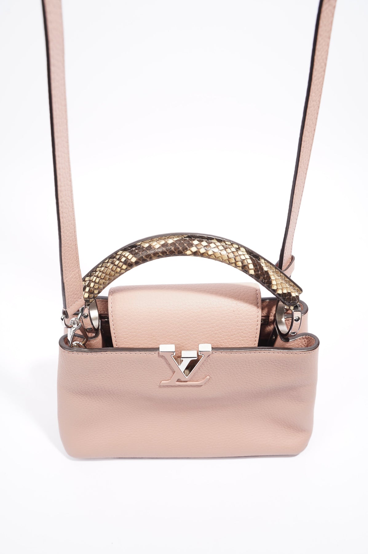 LOUIS VUITTON Louis Vuitton leather tweed Capucines BB handbag M55780 beige  pink