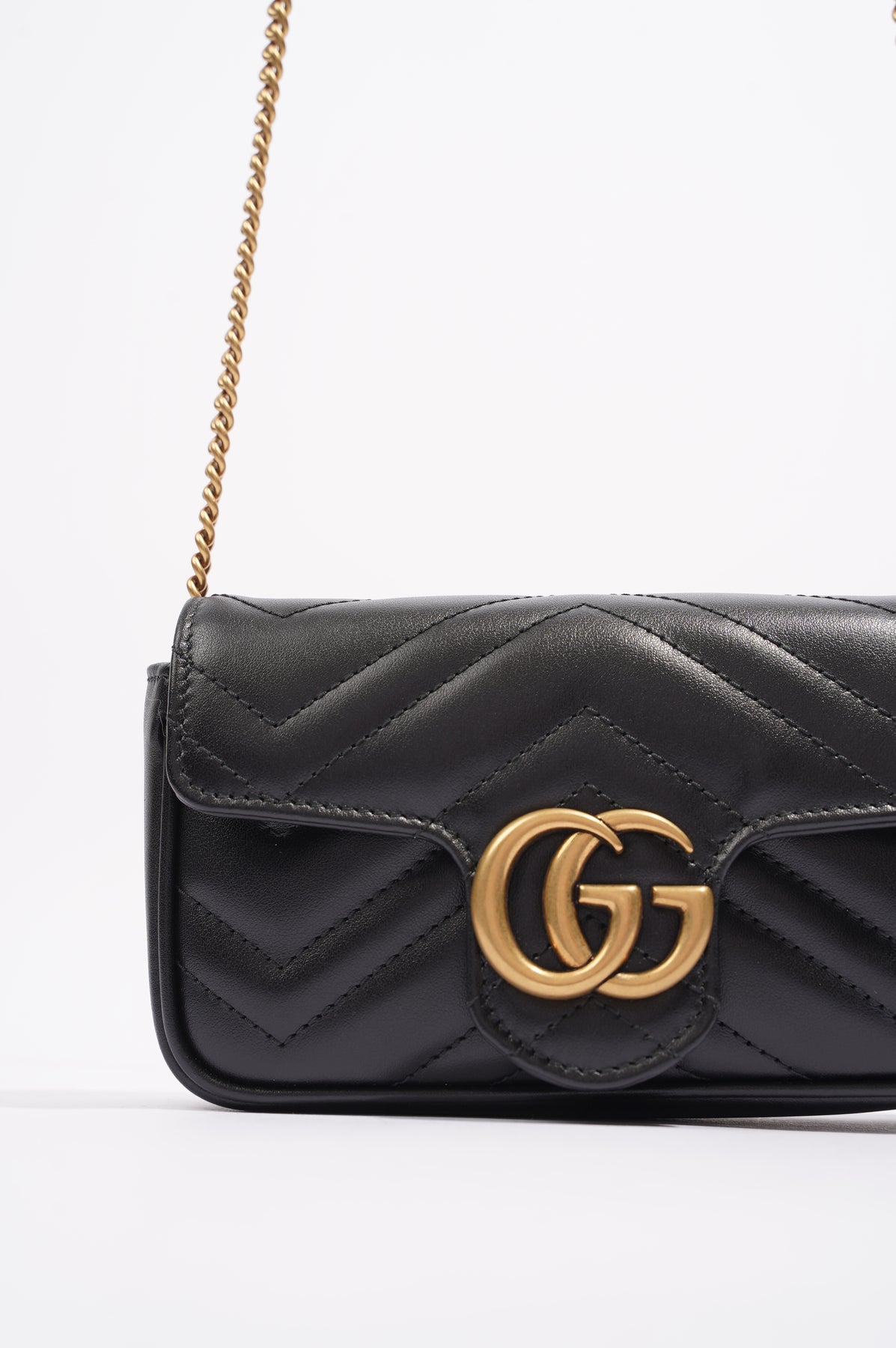 Gucci GG Marmont Matelassé Black Leather Chain Mini Bag