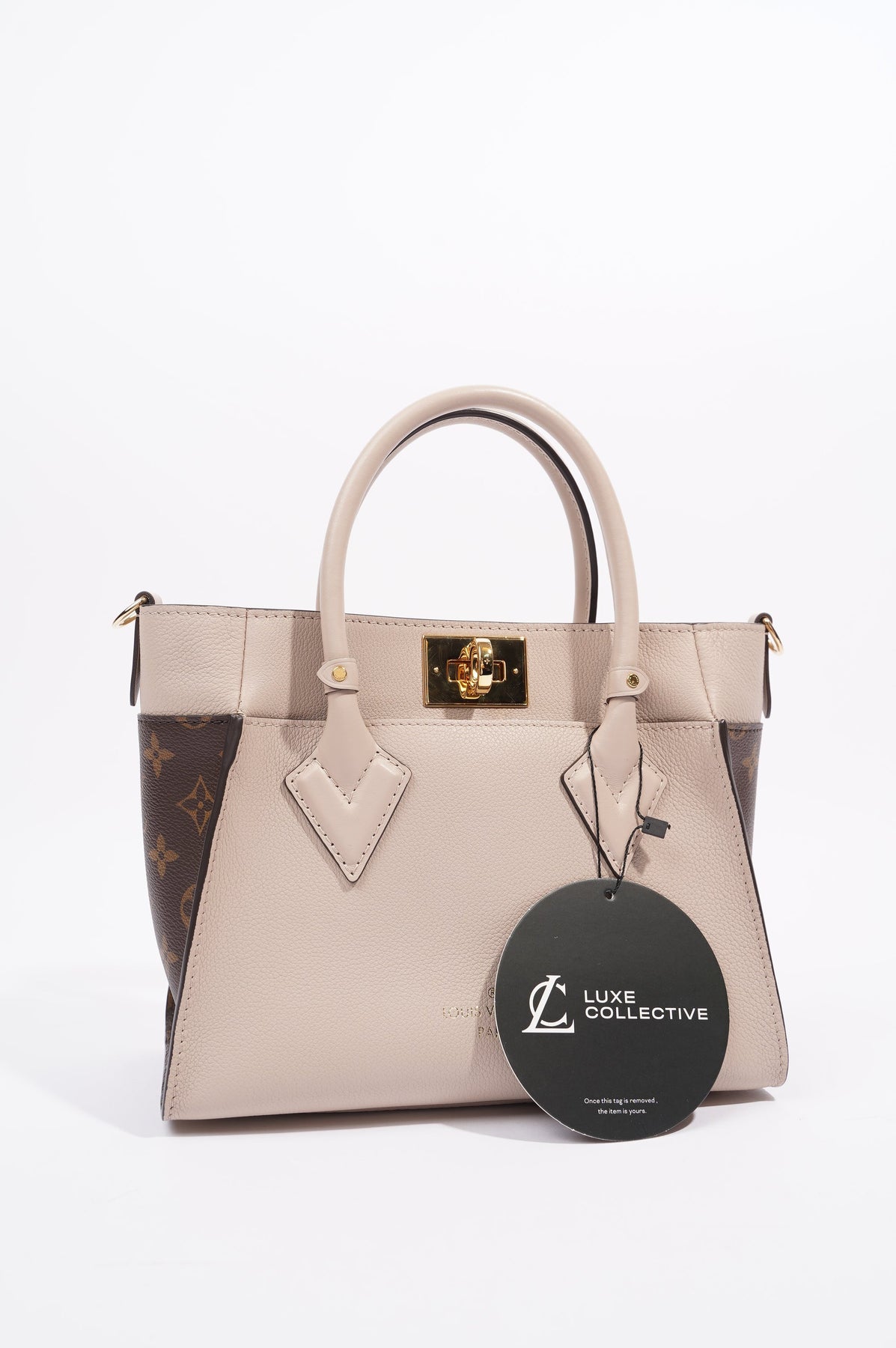 Louis Vuitton, Bags, Authenticlouis Vuitton On My Side Pm Greige Brown  Monogram Small Satchel
