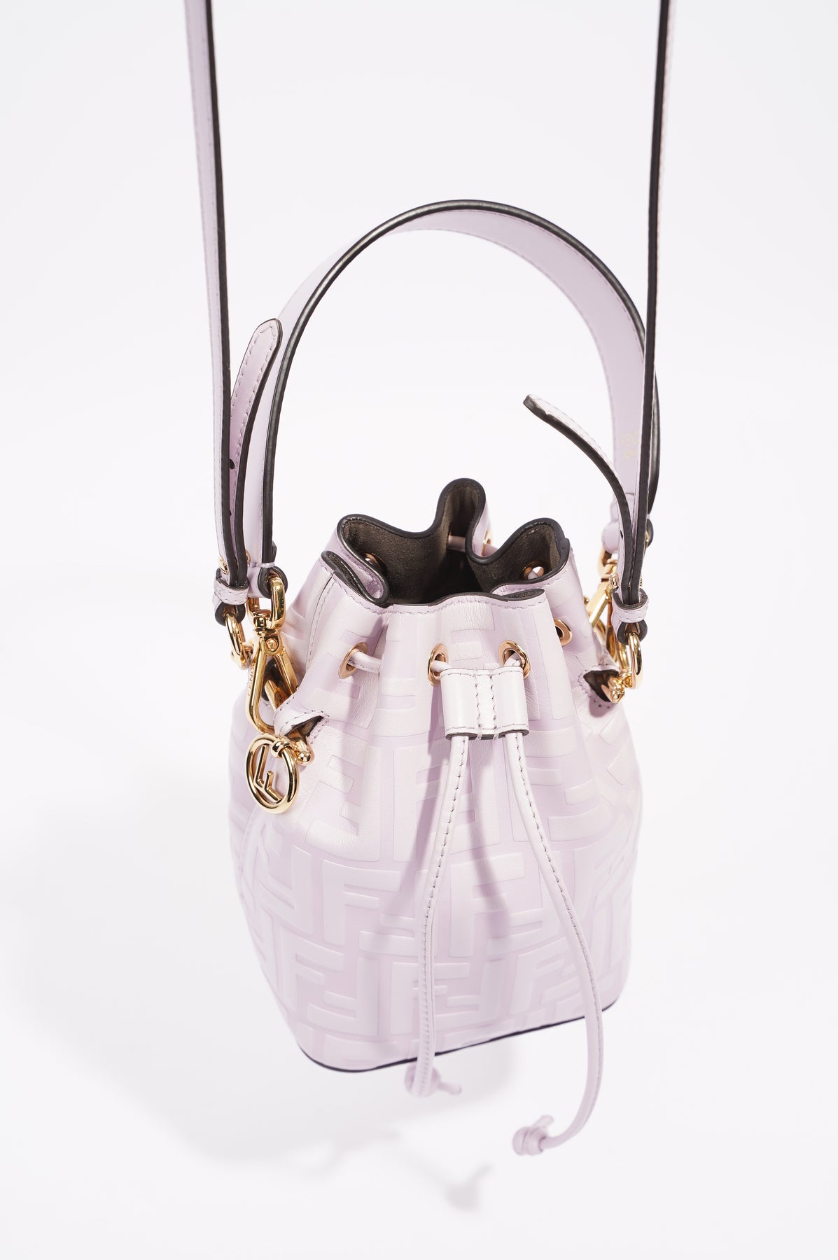 FENDI Mon Tresor Drawstring FF PVC Leather Bucket Bag White