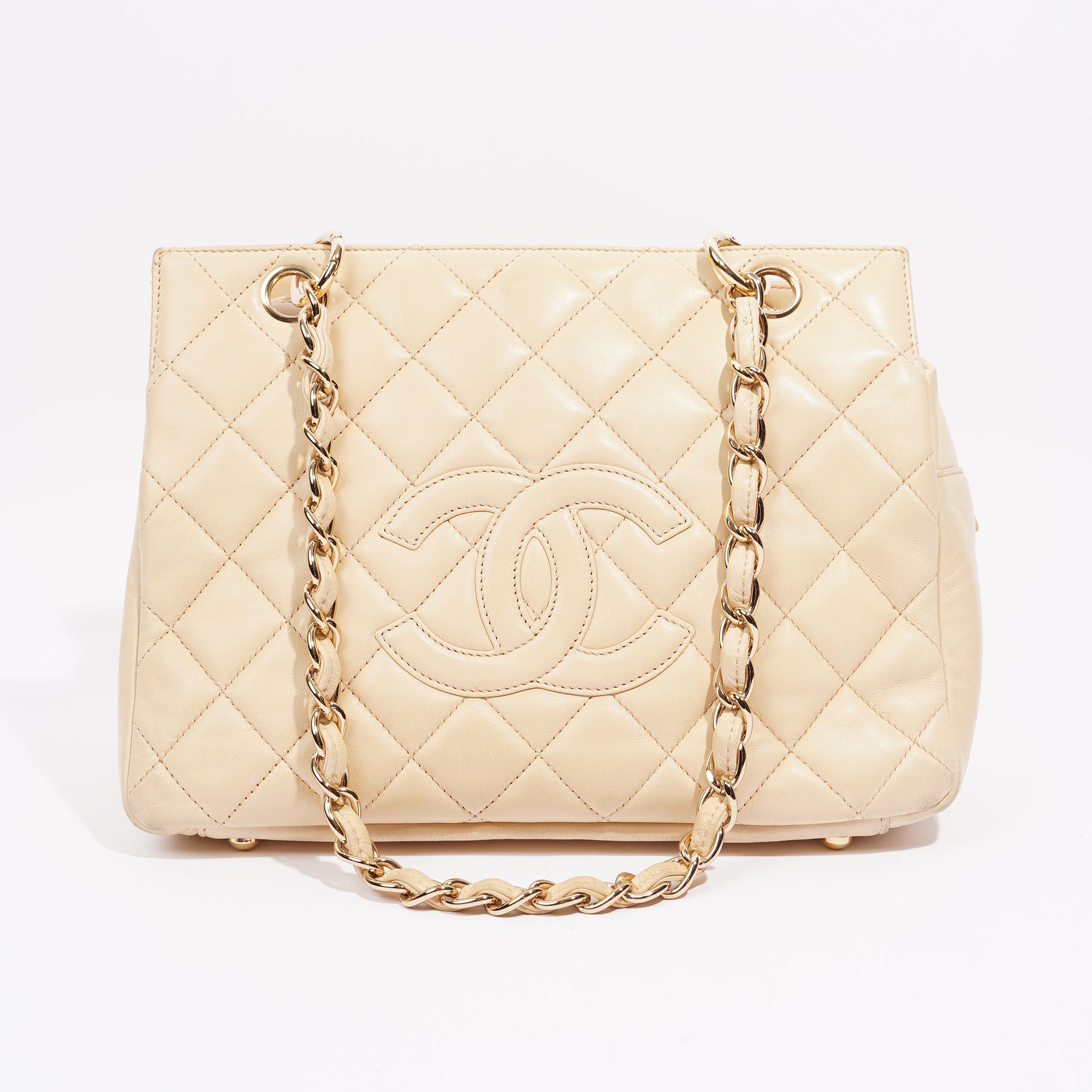 Chanel Womens Vintage Petit Timeless Tote Cream Leather Small