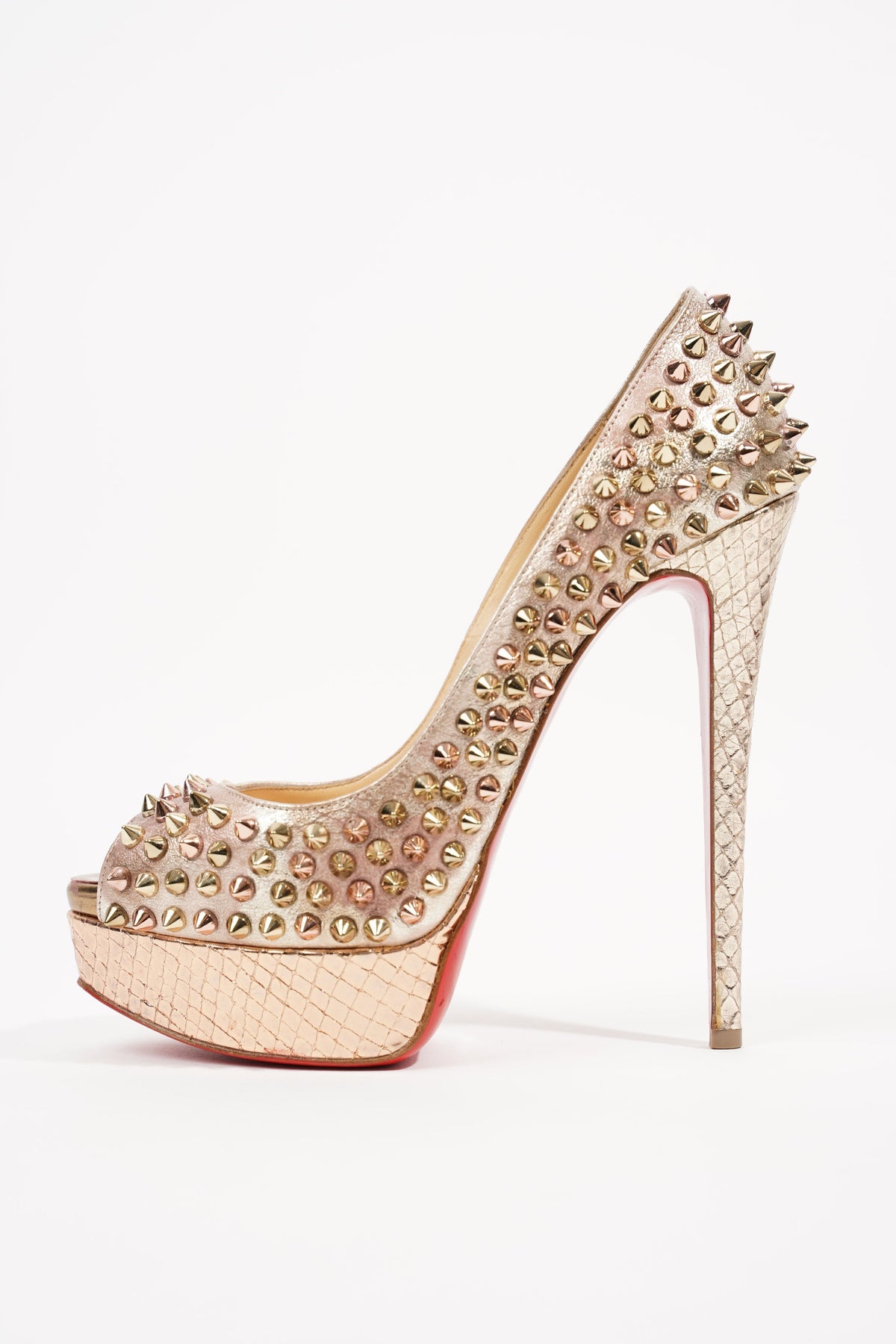 Christian Louboutin Womens Lady Peep Spikes 150 Iridescent EU 38.5