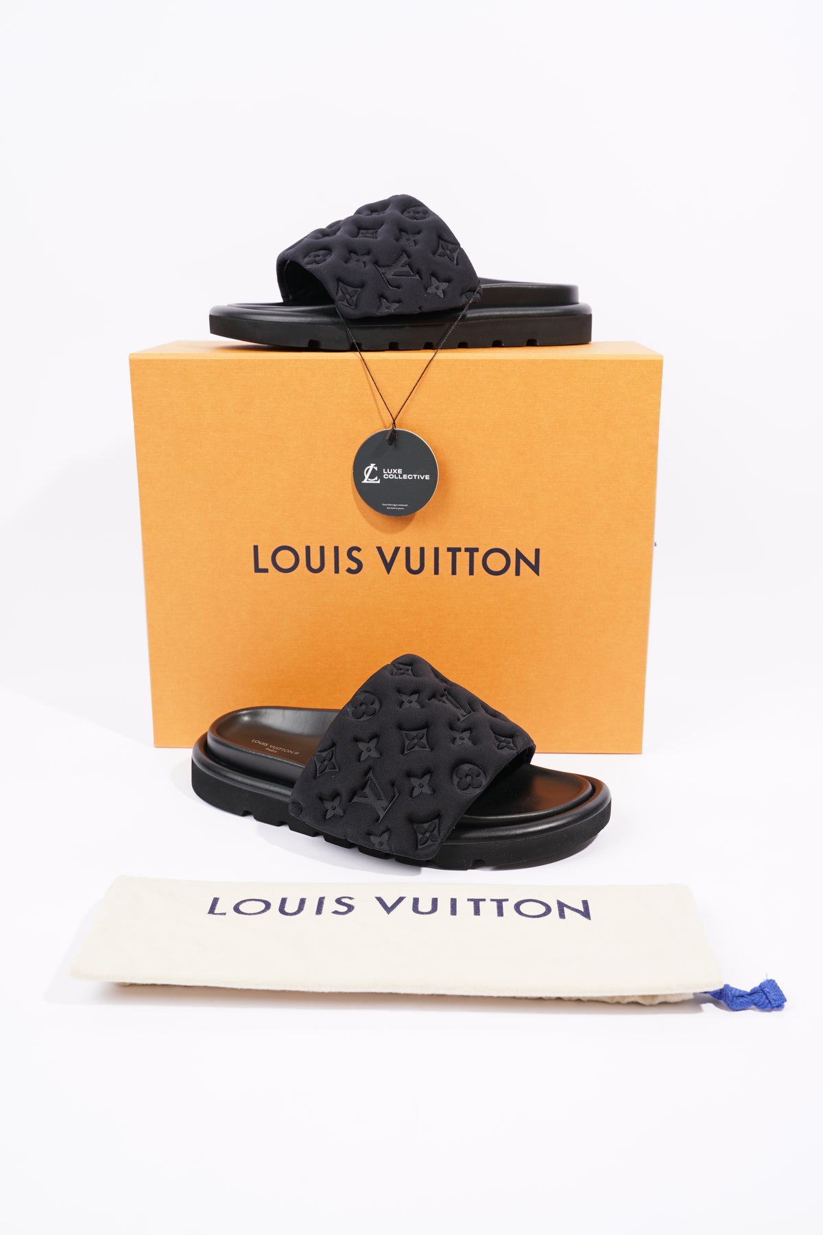 LOUIS VUITTON Pool Pillow Mule Monogram Sandal w/Box 39EU=9US Black/Blue