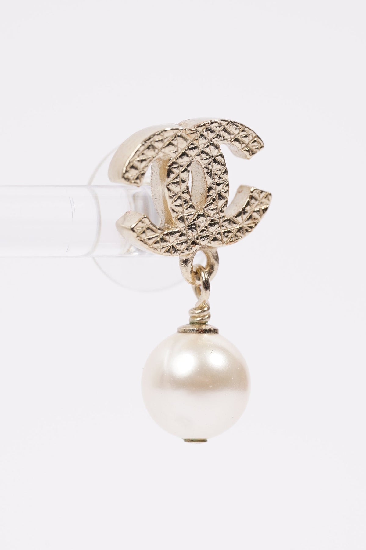 Chanel Gold Tone Crystal CC Pearl Drop Earrings Chanel | The Luxury Closet