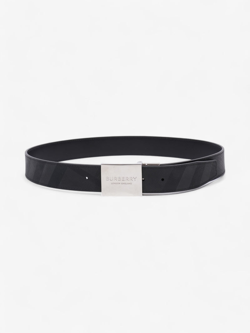  Burberry Reversible Plaque Belt Black / Silver Coated Canvas 85cm / 34