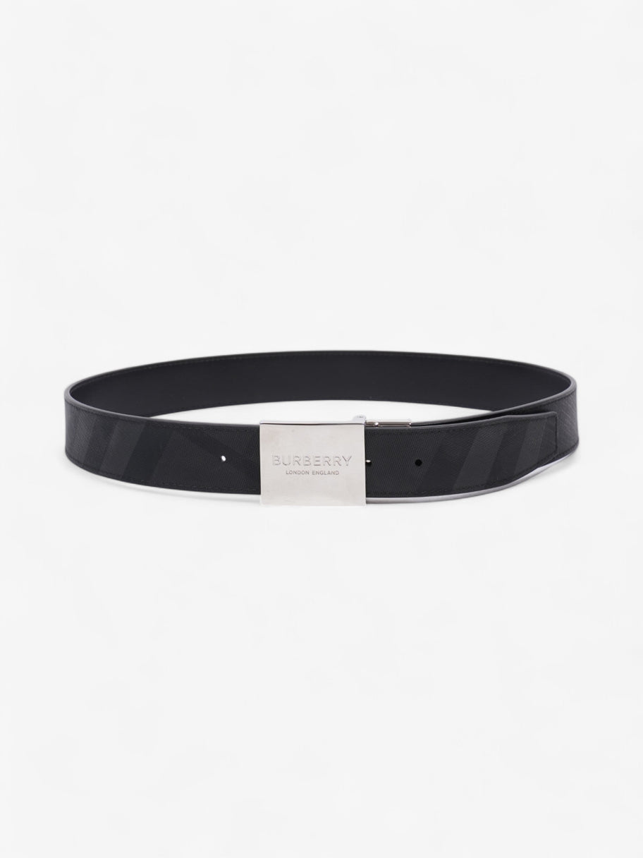 Burberry Reversible Plaque Belt Black / Silver Coated Canvas 85cm / 34